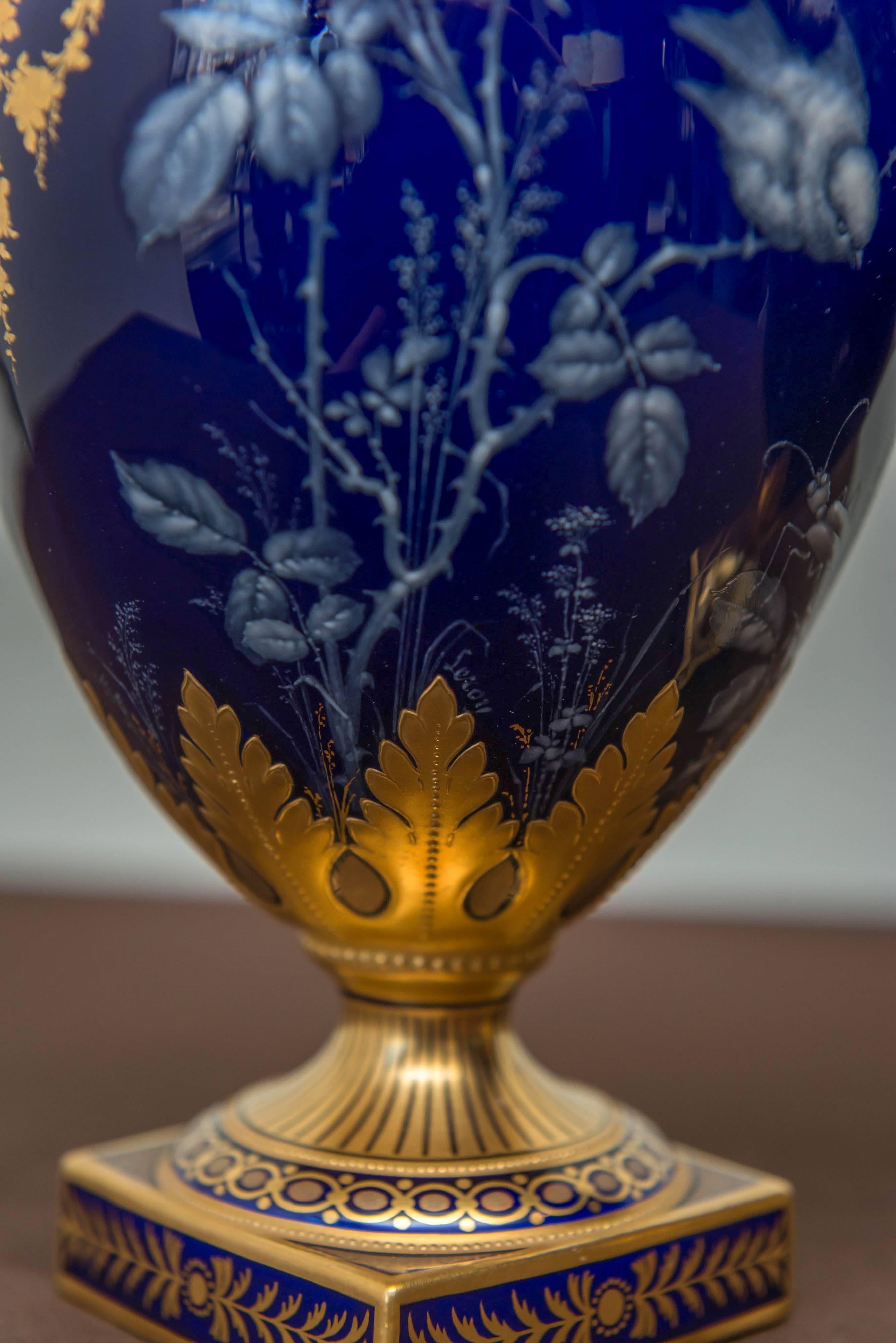 Victorian Pair of Royal Crown Derby Porcelain Cobalt-Blue Ground Ewers, circa 1893