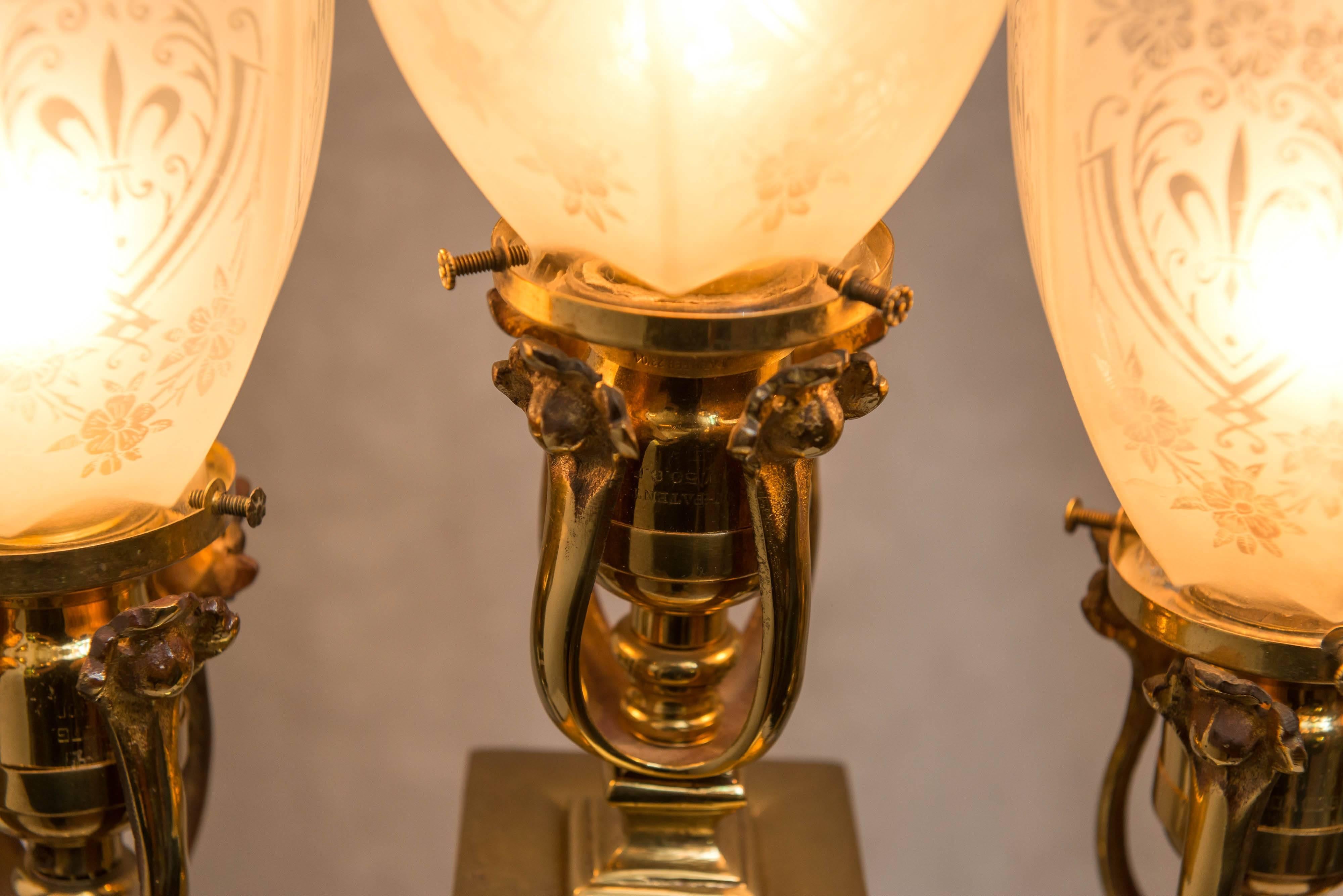 Bronze Late Victorian Three-Arm Table Lamp