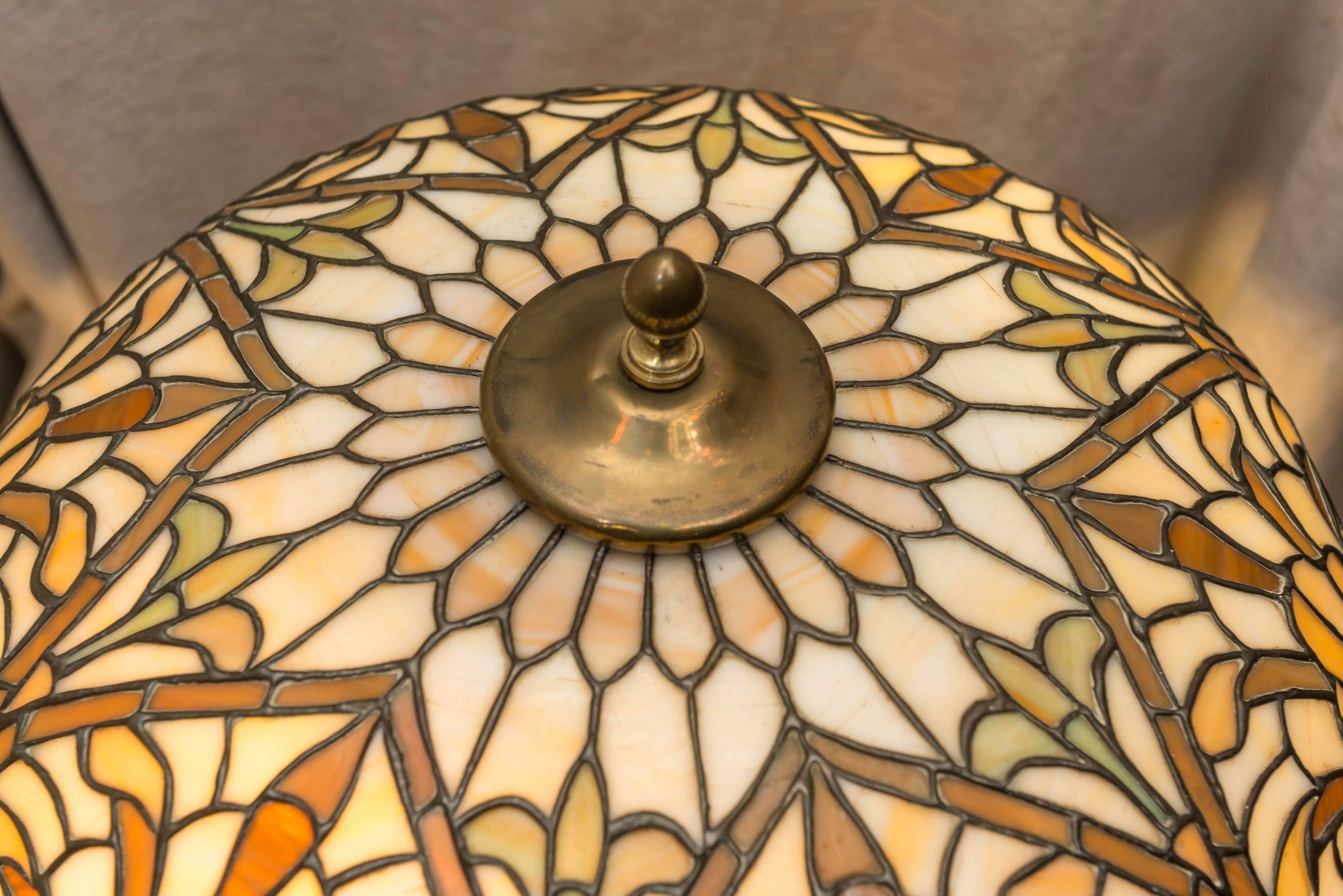 Bronze Leaded Glass Table Lamp by Lamb Bros., circa 1915