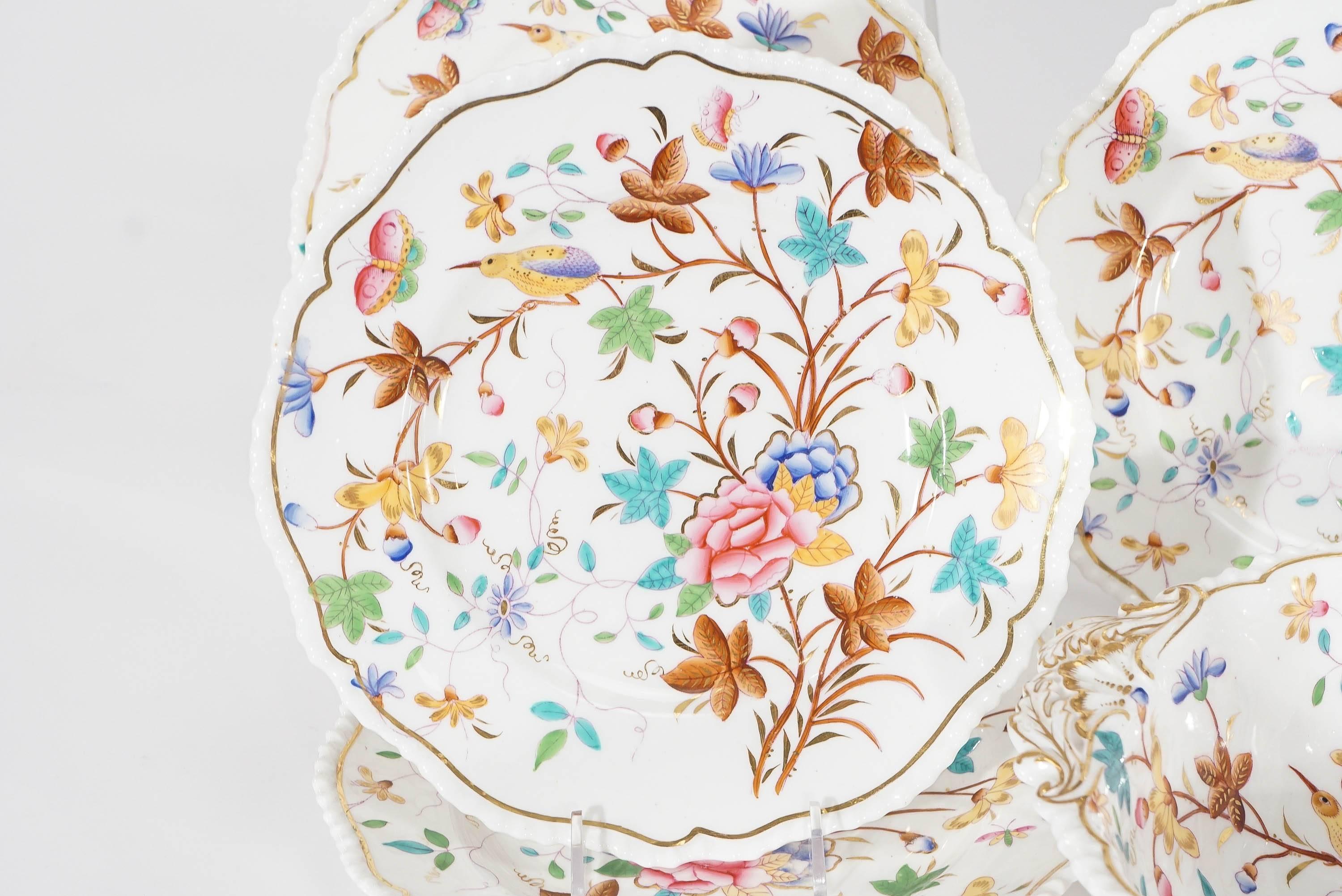 Japonisme 19th Century Dessert Service for 12 with Polychrome Enamel Exotic Birds For Sale
