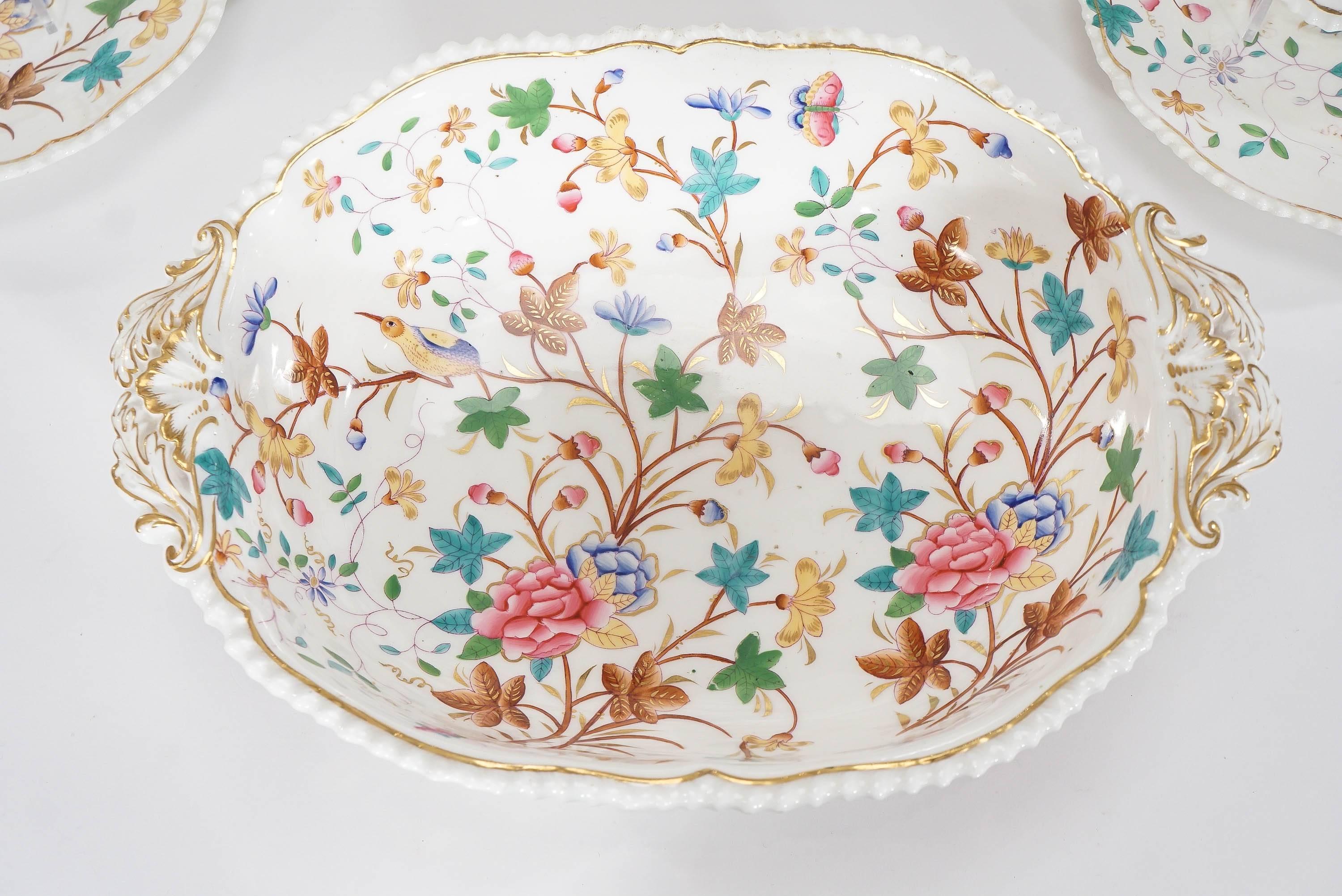 Mid-19th Century 19th Century Dessert Service for 12 with Polychrome Enamel Exotic Birds For Sale
