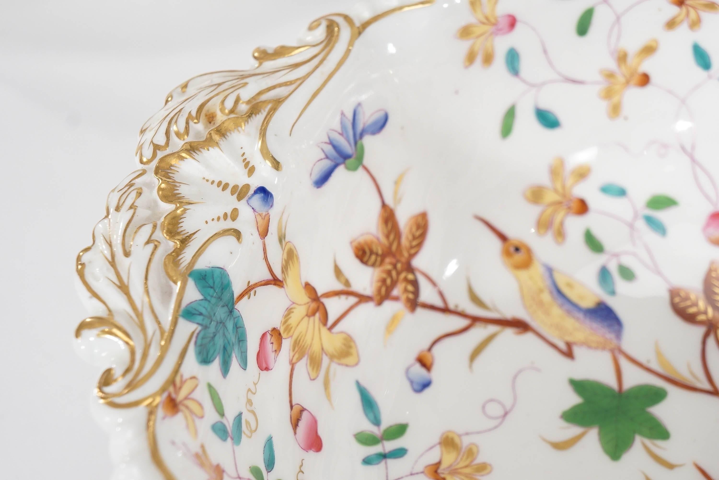 19th Century Dessert Service for 12 with Polychrome Enamel Exotic Birds For Sale 1
