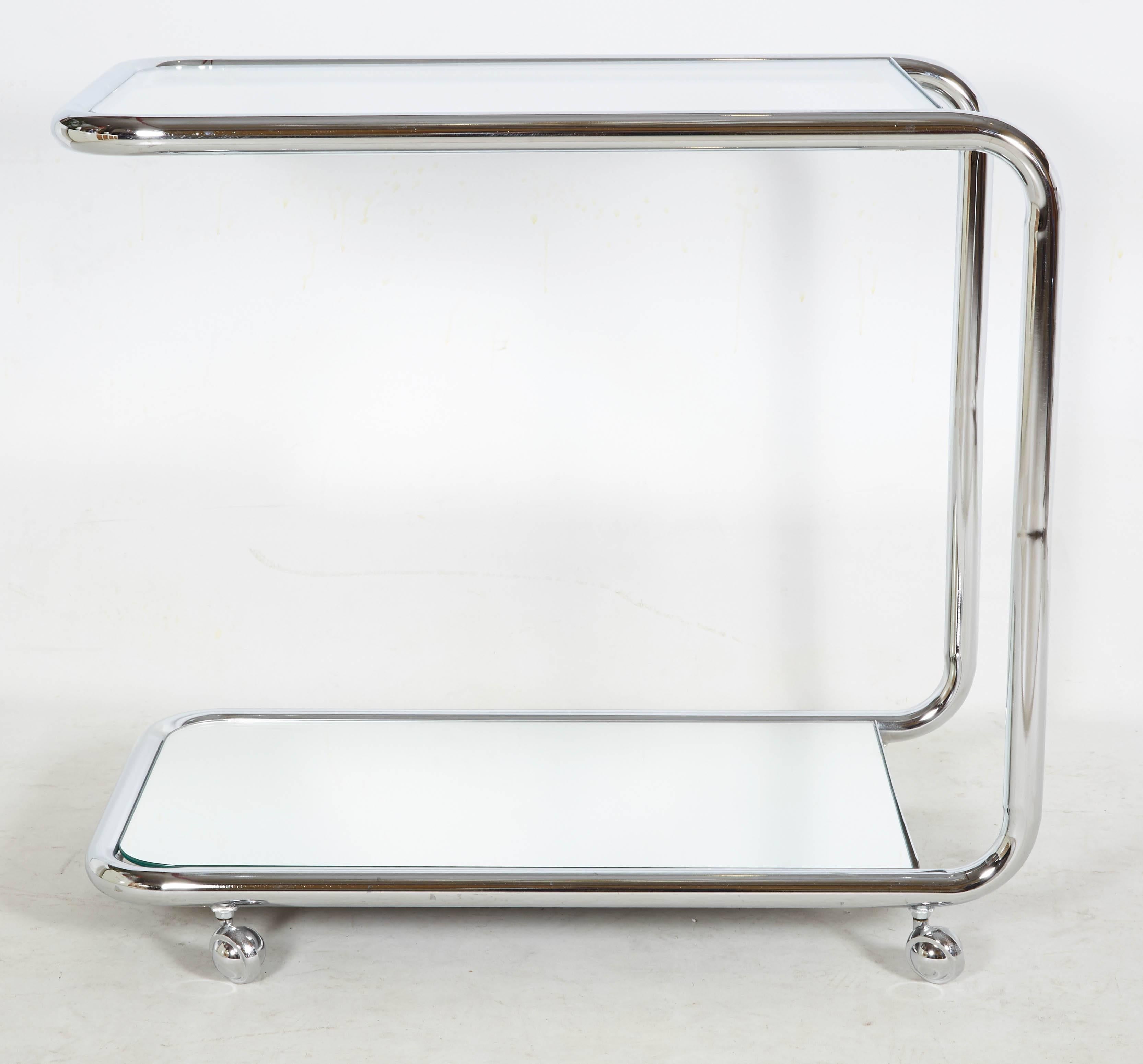 Mid-Century Modern Chrome and Glass Art Deco Revival Bar or Serving Cart