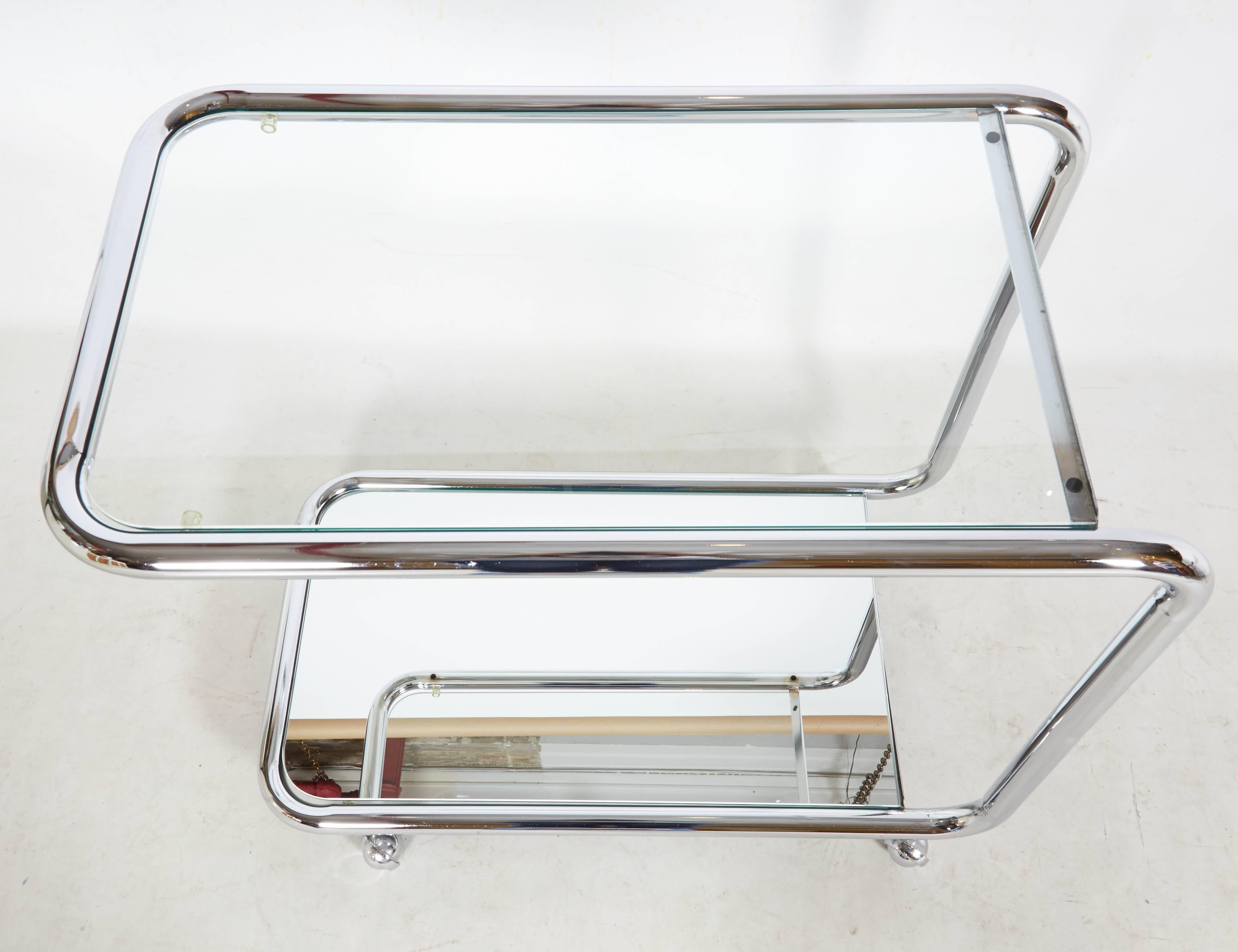 American Chrome and Glass Art Deco Revival Bar or Serving Cart