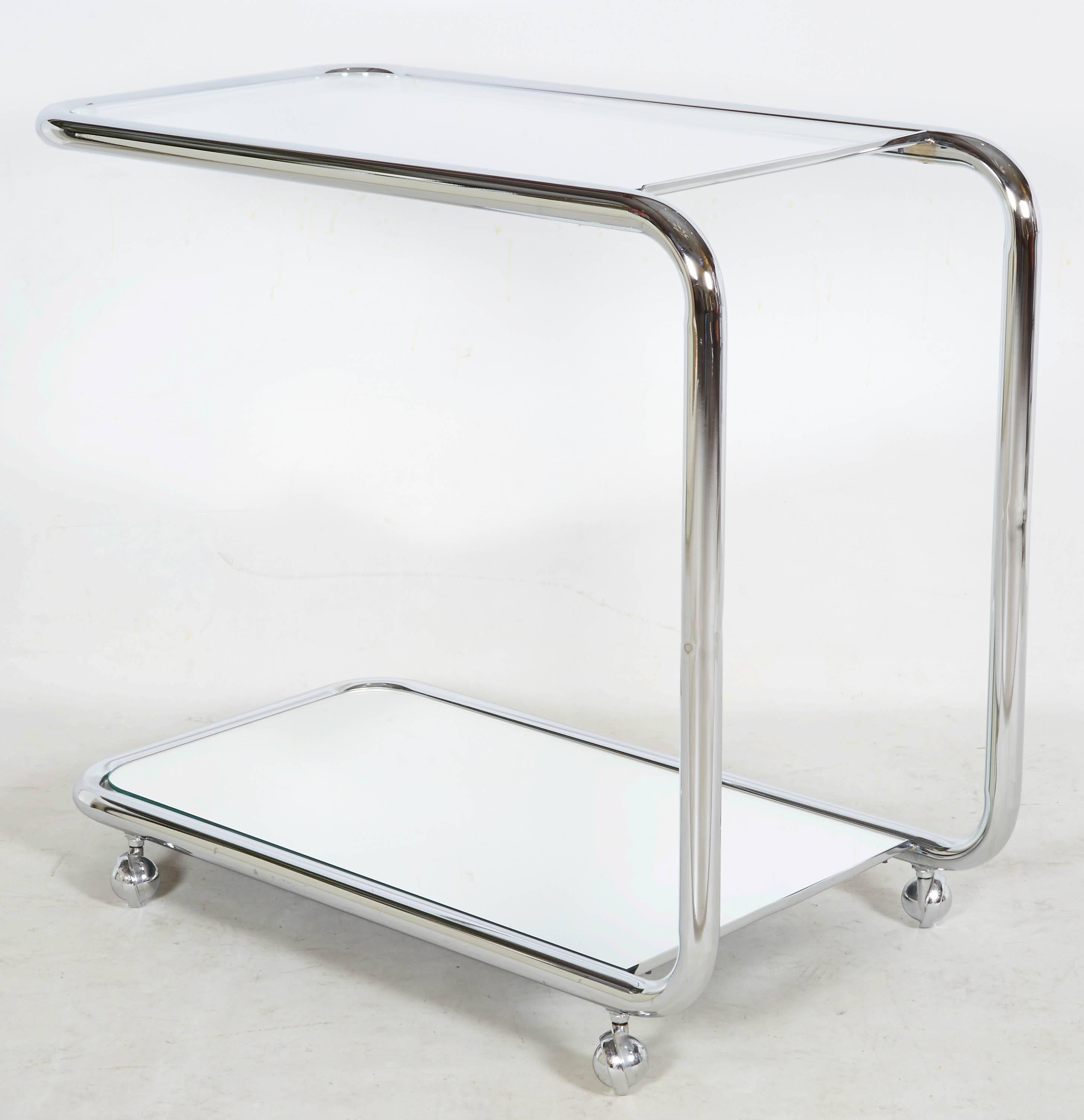 20th Century Chrome and Glass Art Deco Revival Bar or Serving Cart