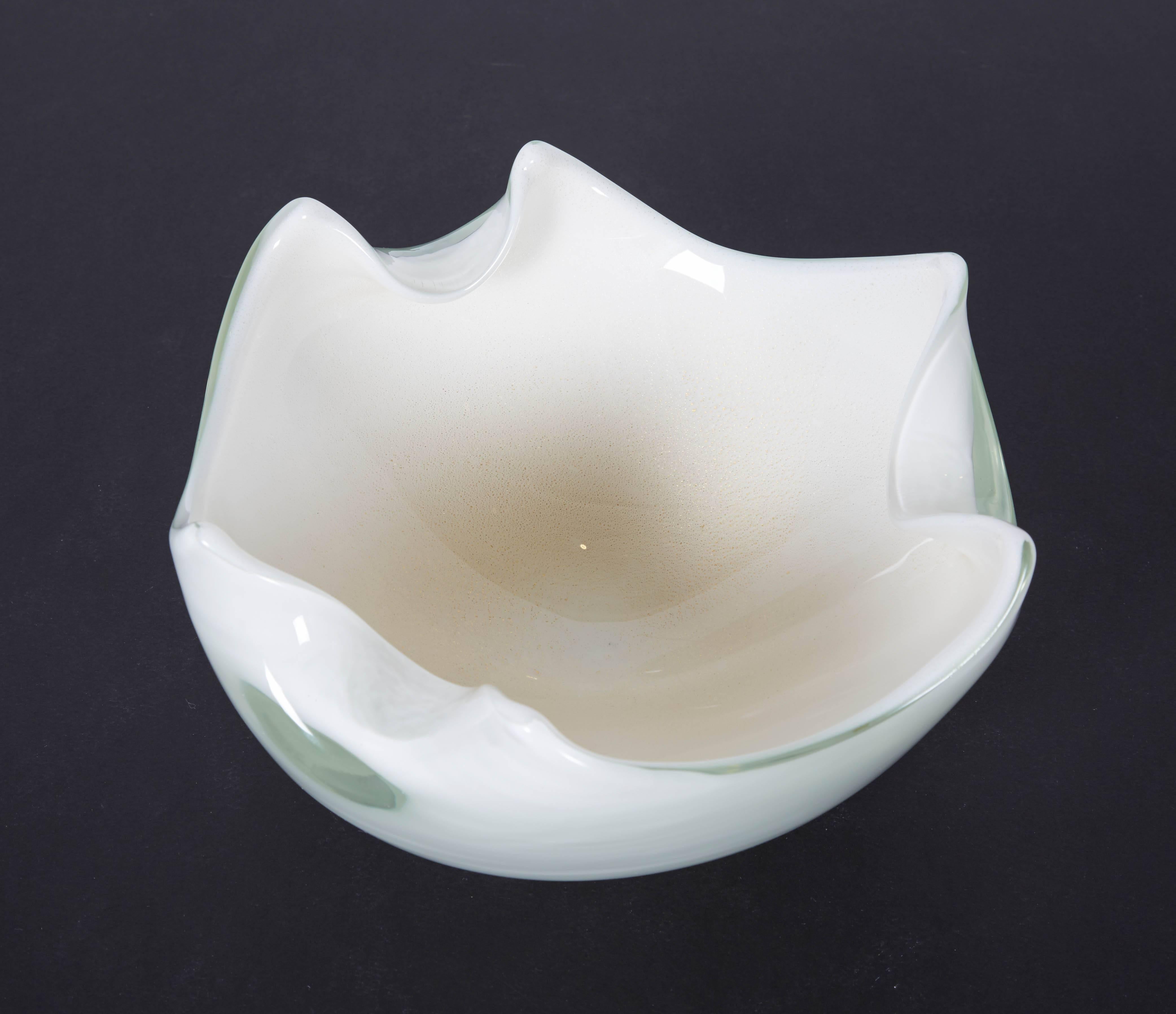 Gorgeous free-form, cased glass bowl with an exterior of clear Sommerso and an interior of white. A beauty! Please contact for location.
