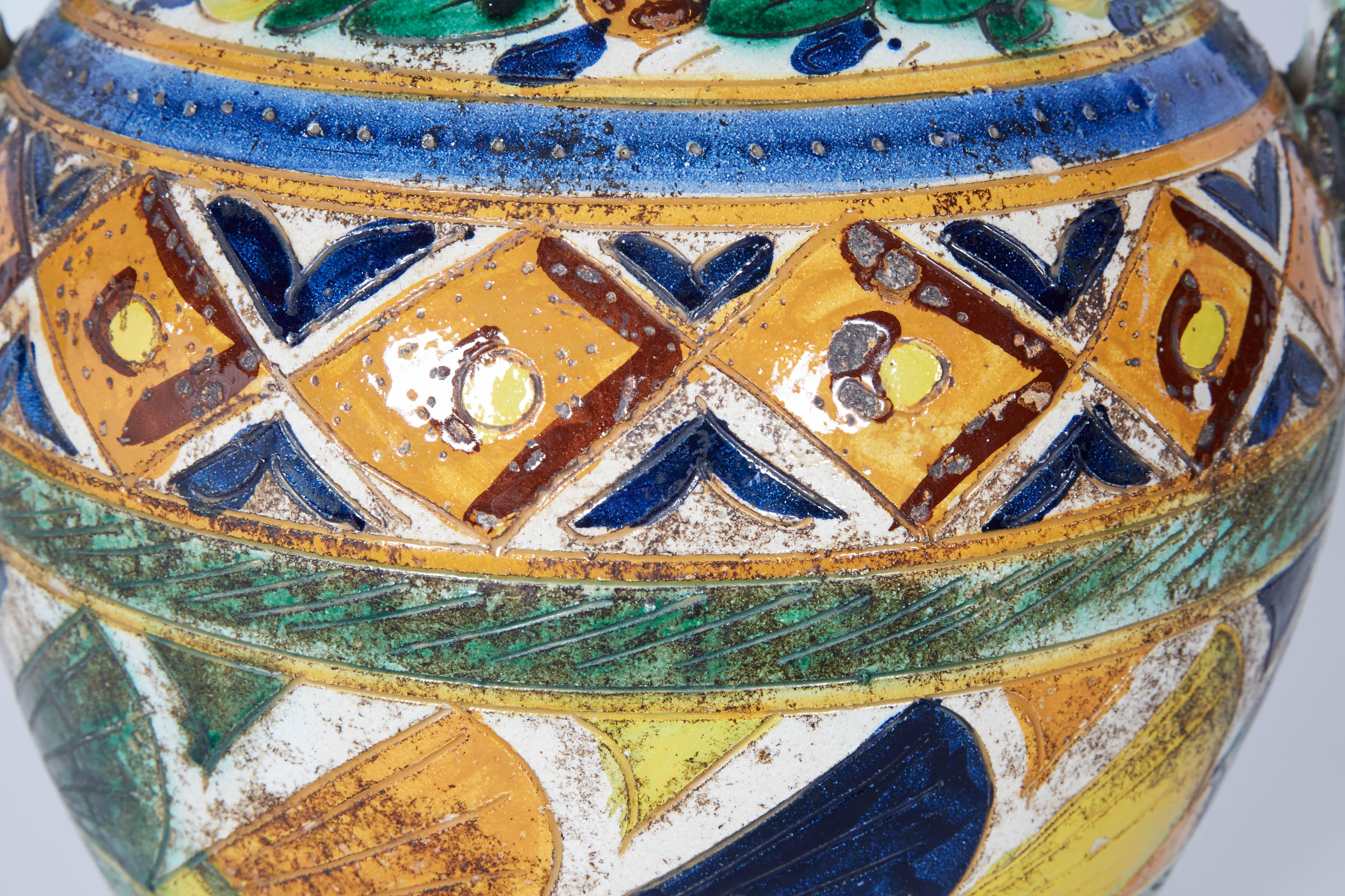Glazed Italian Modernist Vase in the Etruscan Style  For Sale