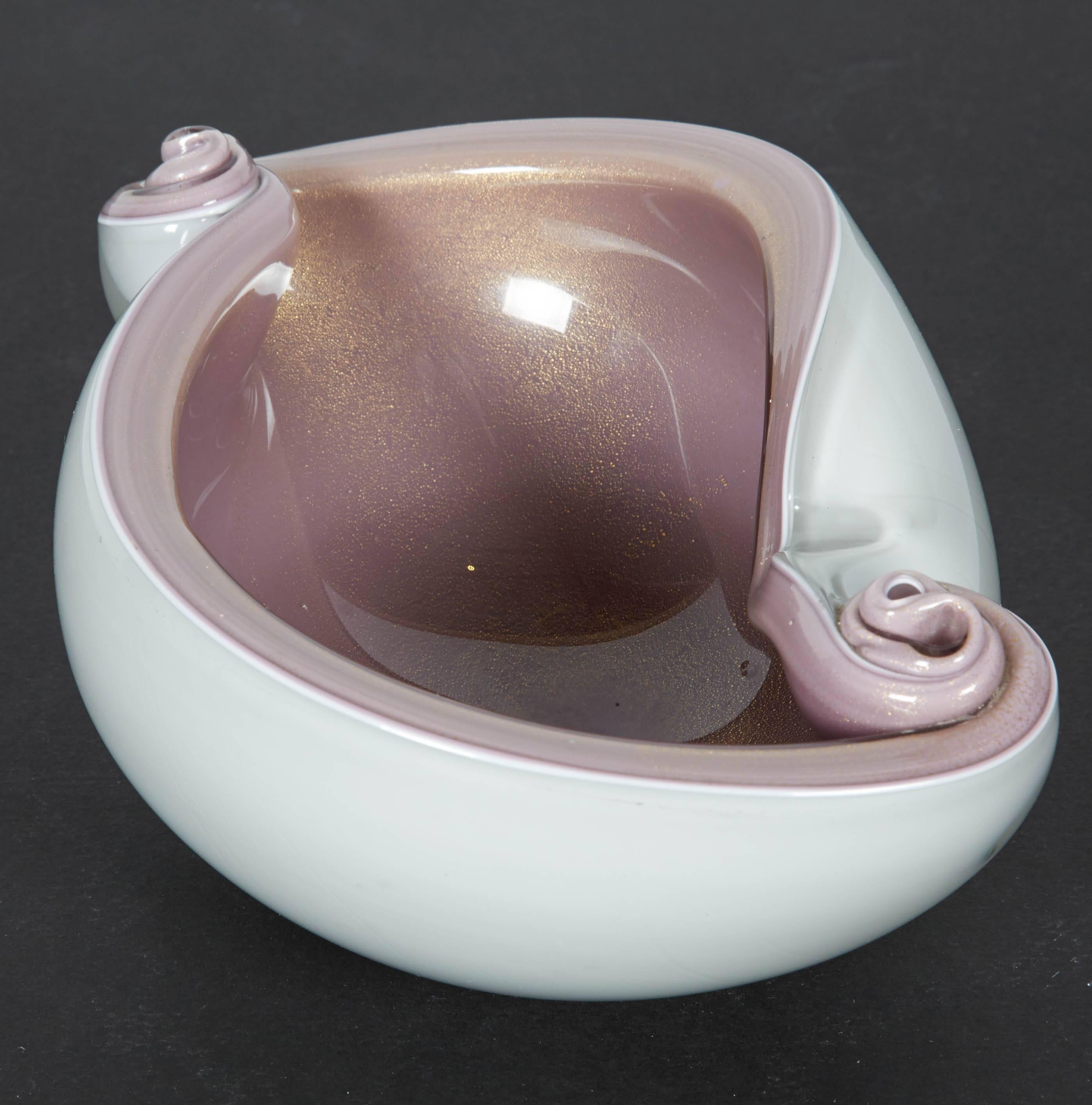 Italian Barbini Cased Glass Scrolled Bowl