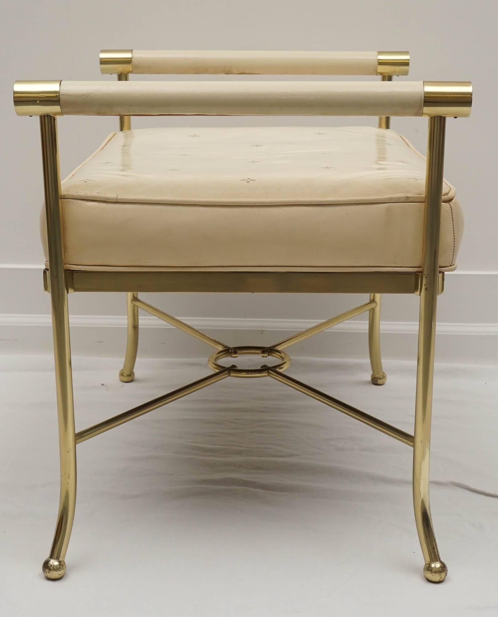 American Midcentury Hollywood Regency Glam Brass Bench For Sale