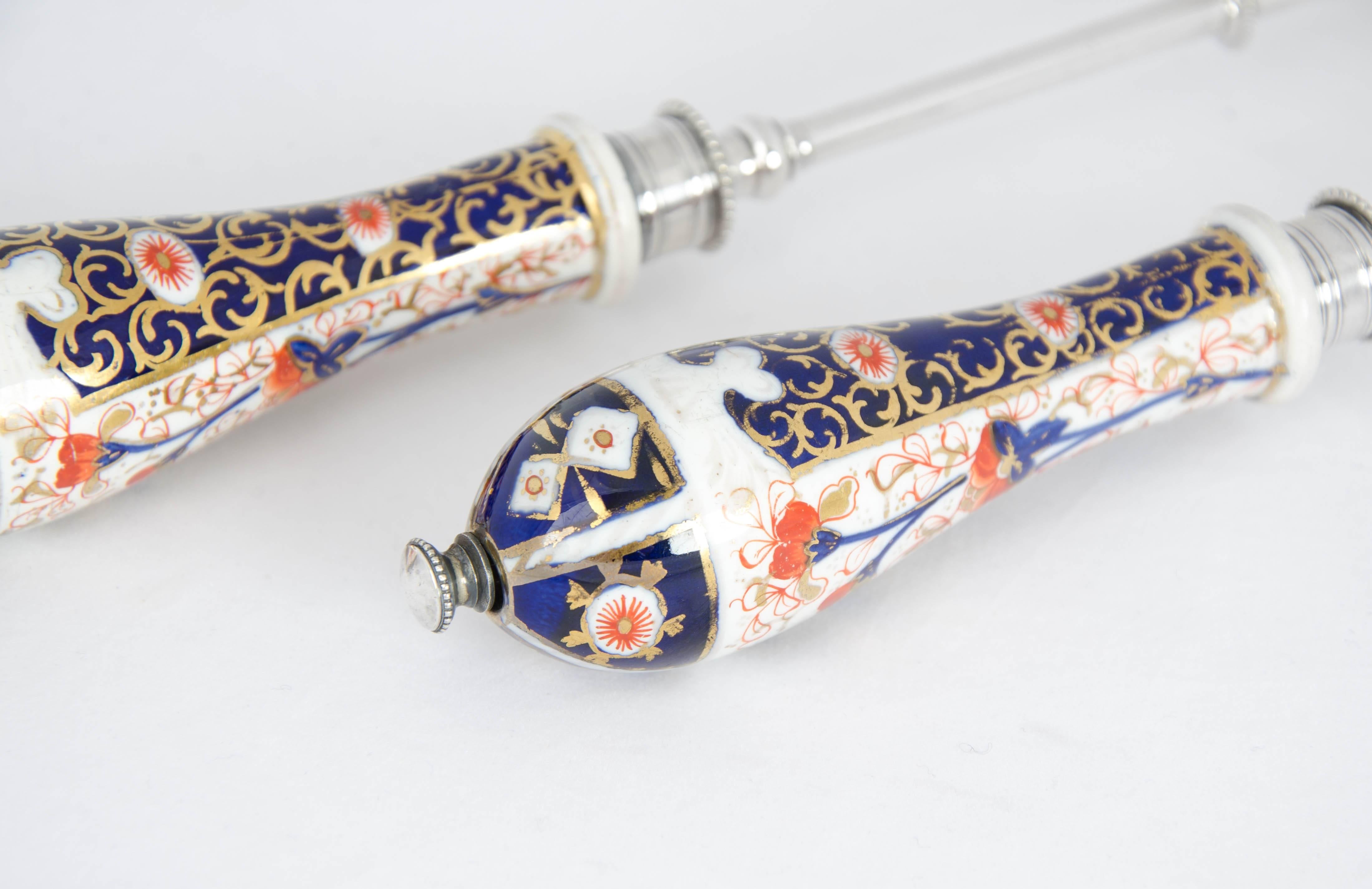 Pair of Silver Plate Salad Servers with Ceramic Handles, circa 1900 at