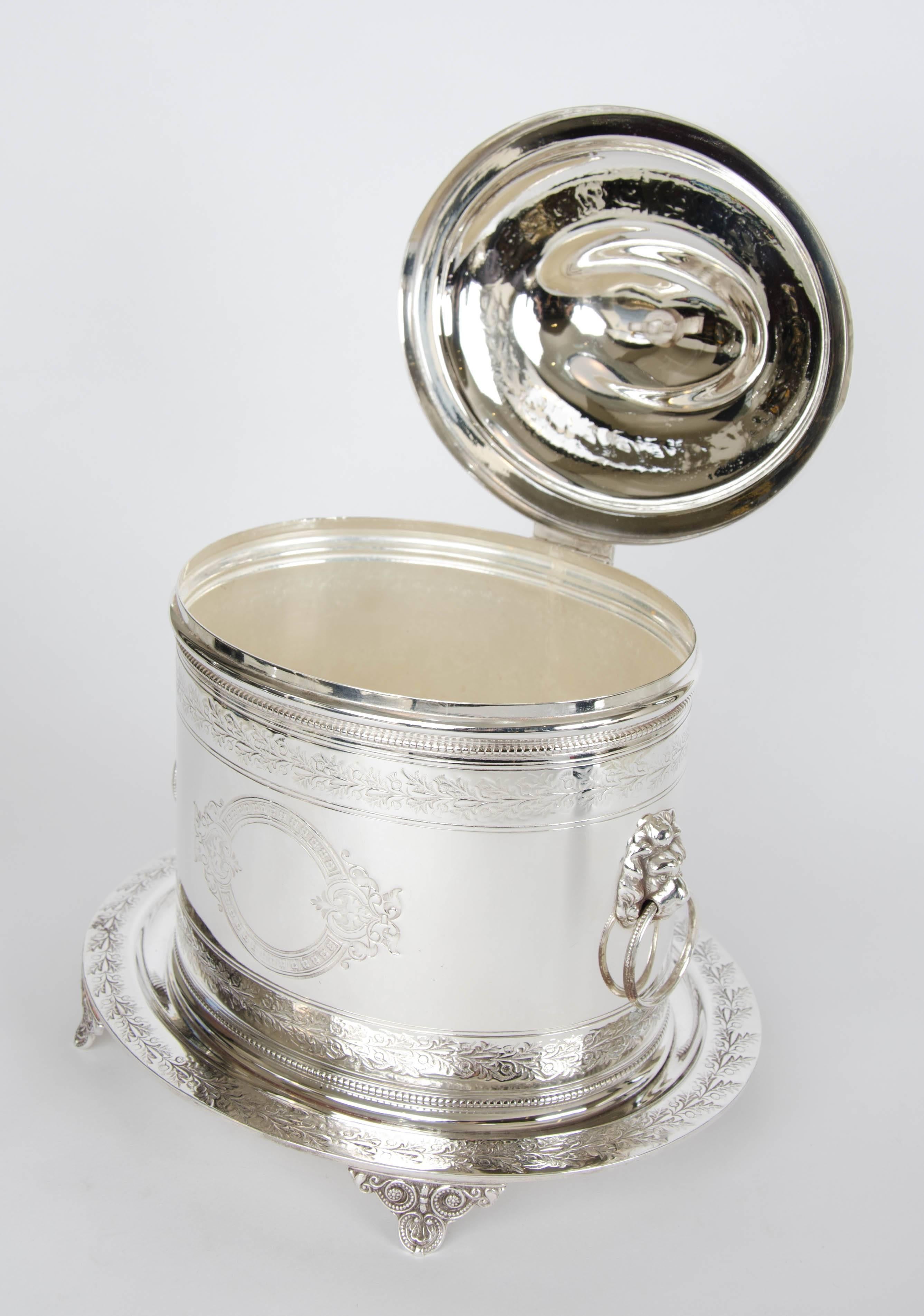 A beautiful adorned Silver plate biscuit box, Circa 1880. 
Great for storing biscuits, candies or other treats. 
Will look great on a sideboard or as a stunning centrepiece.

Please contact us for shipping prices.