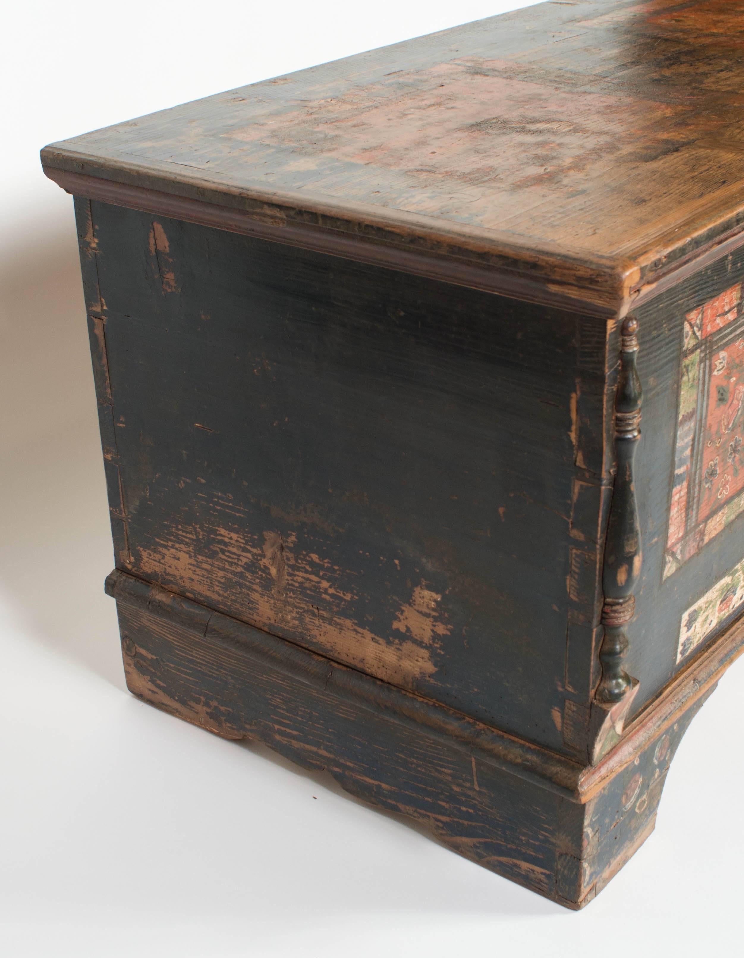 19th Century Pine Painted Trunk