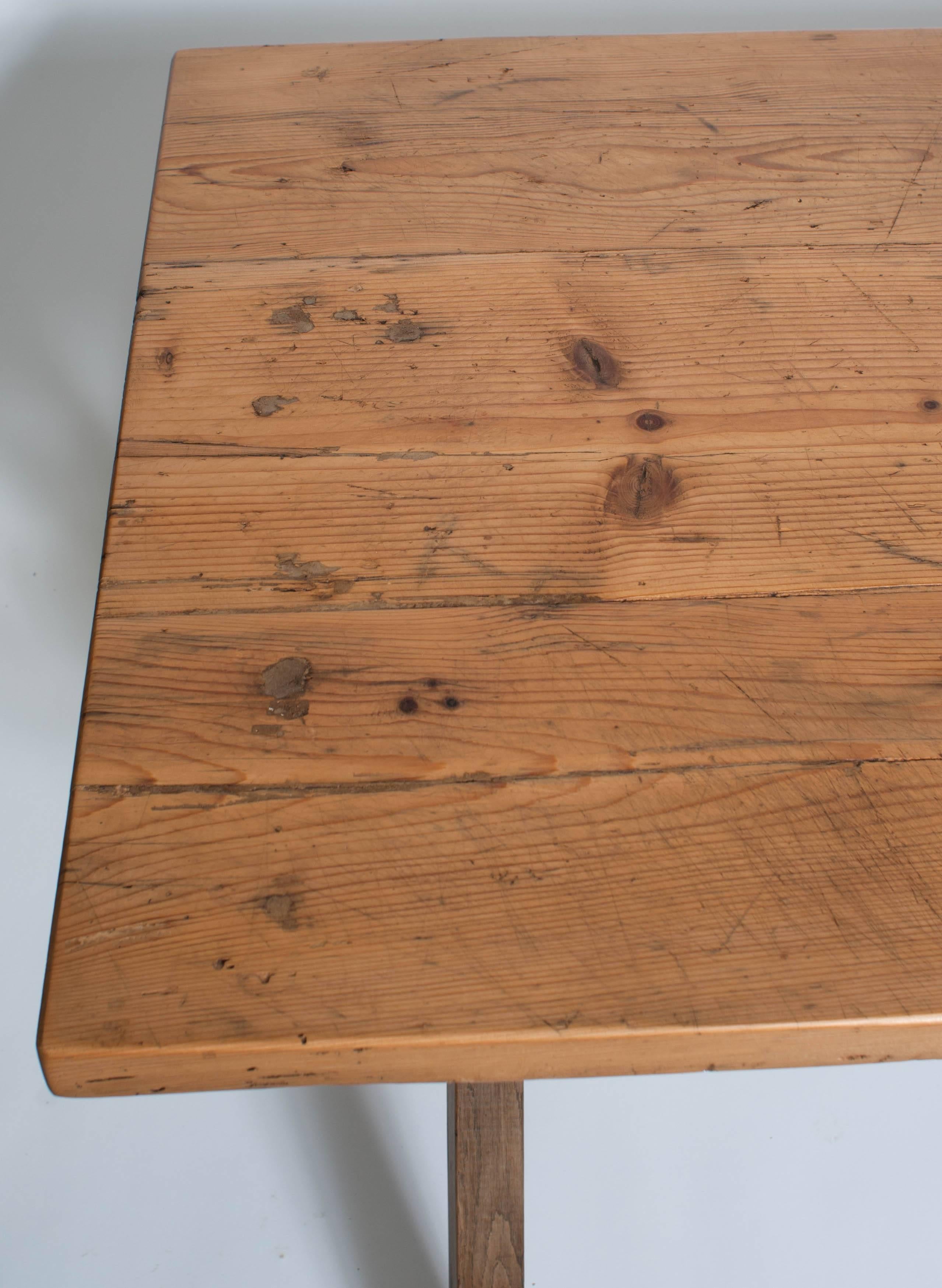 French Pine and Oak Trestle Table
