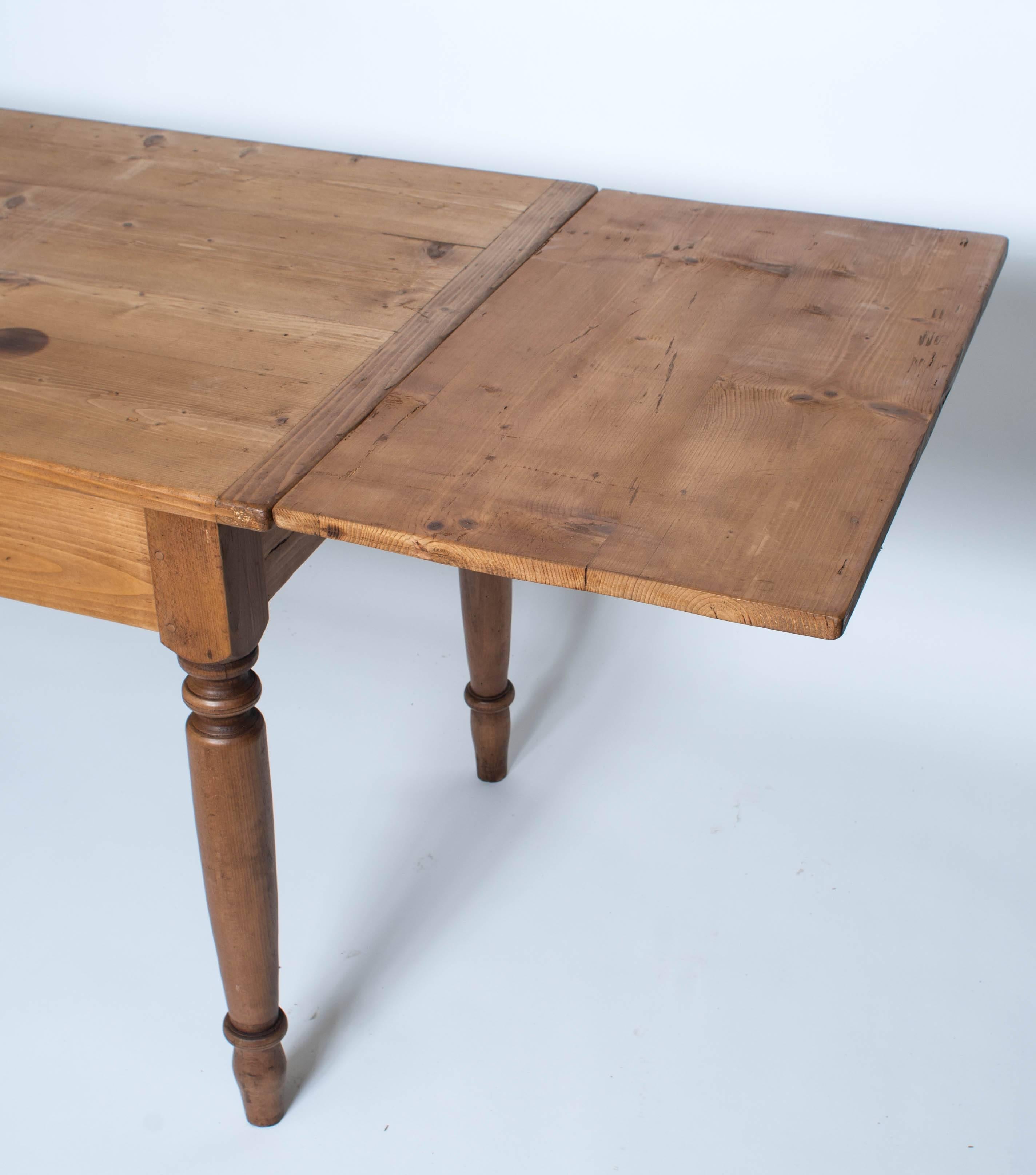 Polished Pine and Beechwood Draw-Leaf Table