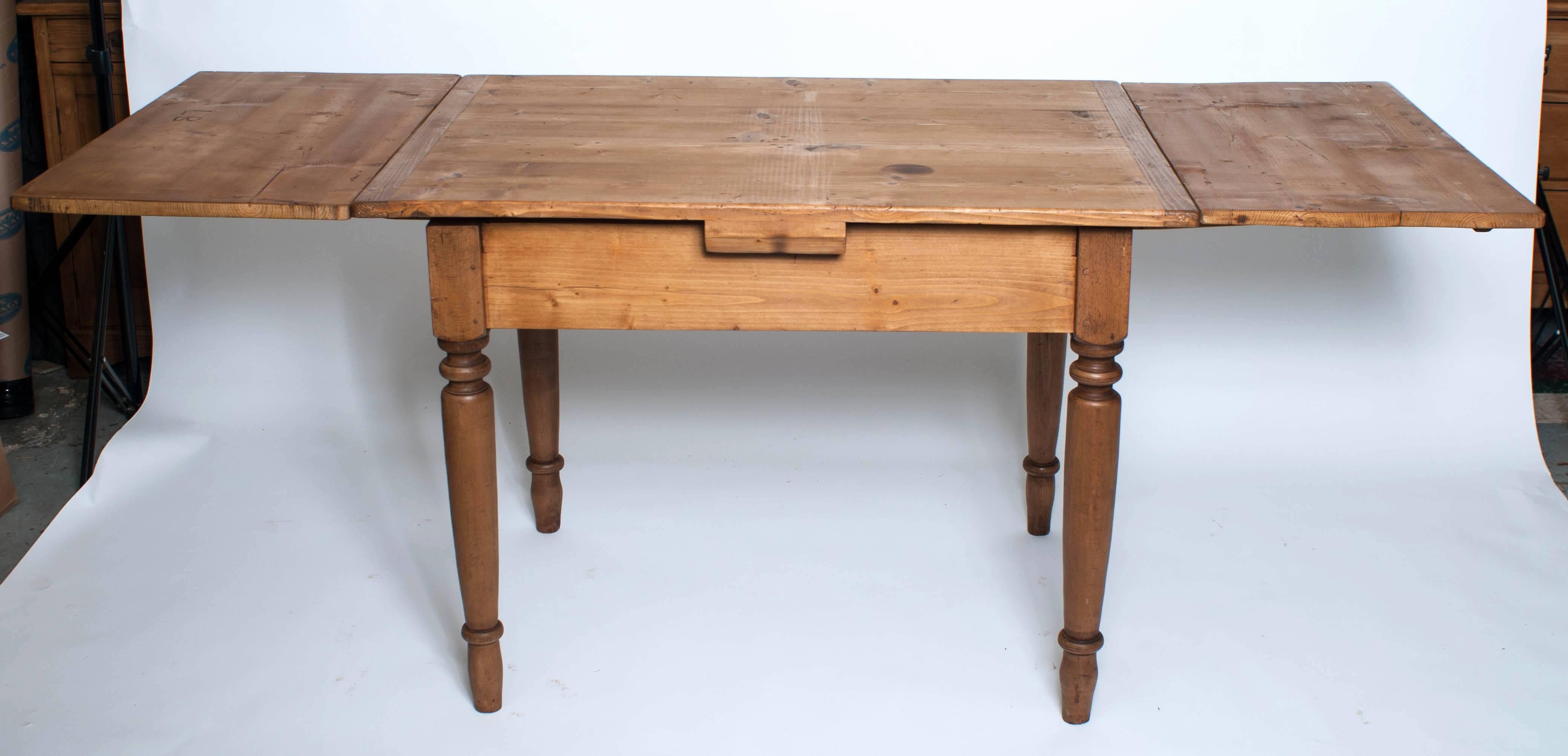 19th Century Pine and Beechwood Draw-Leaf Table