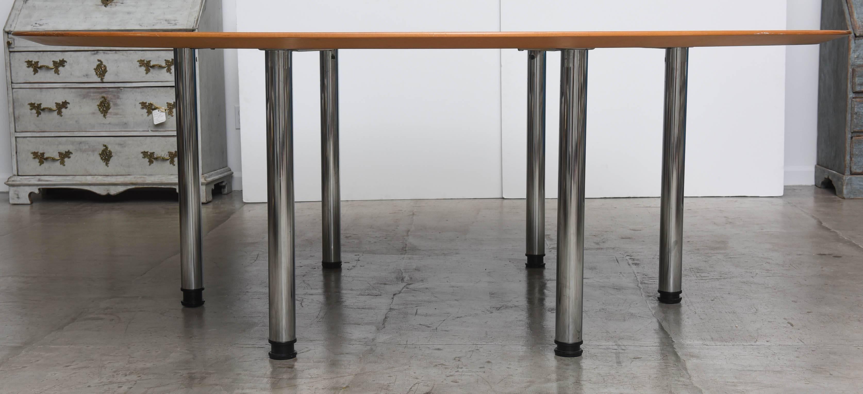 Chrome Swedish Circular Large Dining Table, Klaus Wettergren, 1970s For Sale
