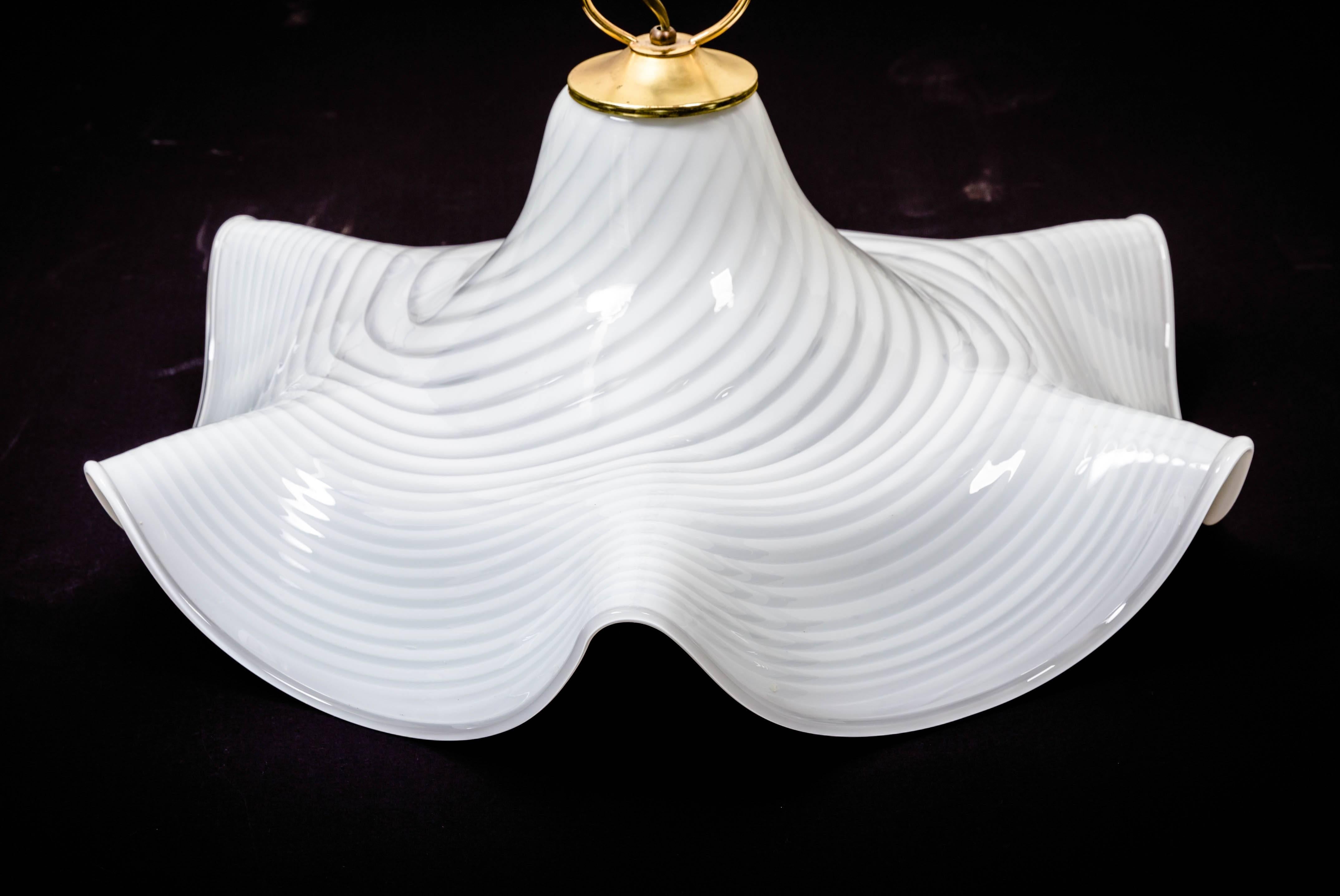 Murano ruffled glass with white on white swirl.
