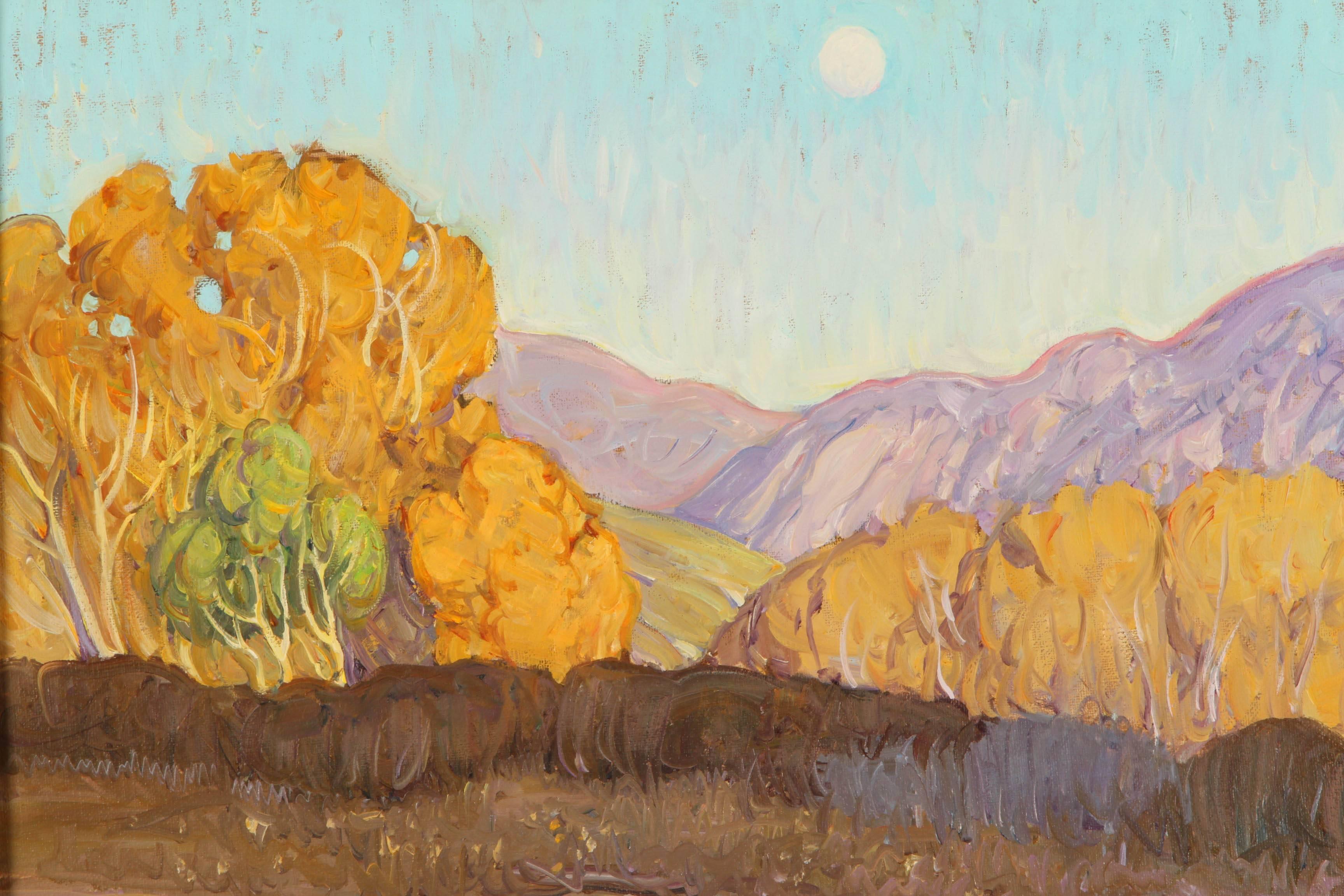 Autumn Twilight by Southwestern artist Tim Solliday. The painting is 20 