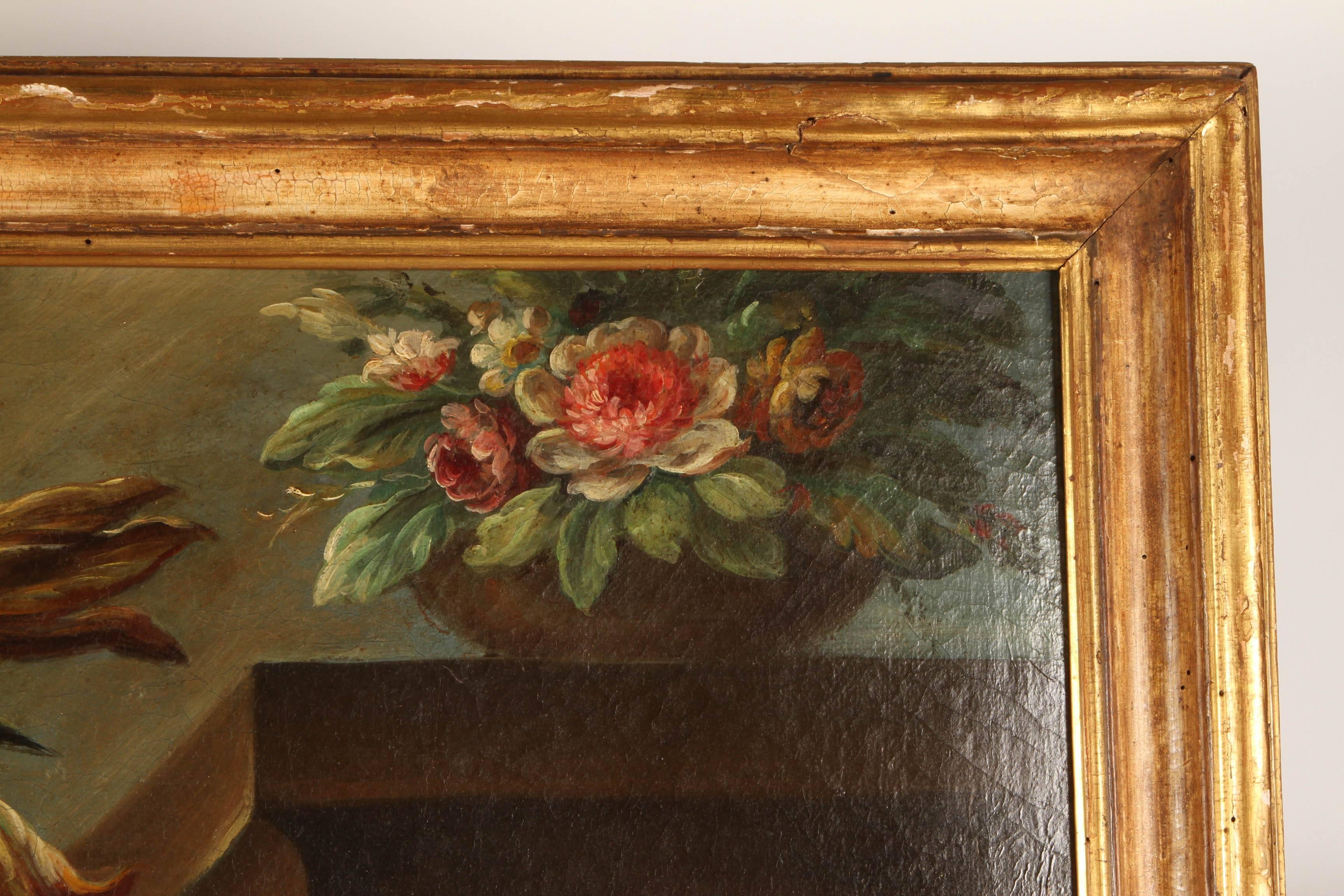 Wood Pair of 19th Century Italian School Still Life Large Oil-On-Canvas Painting with For Sale