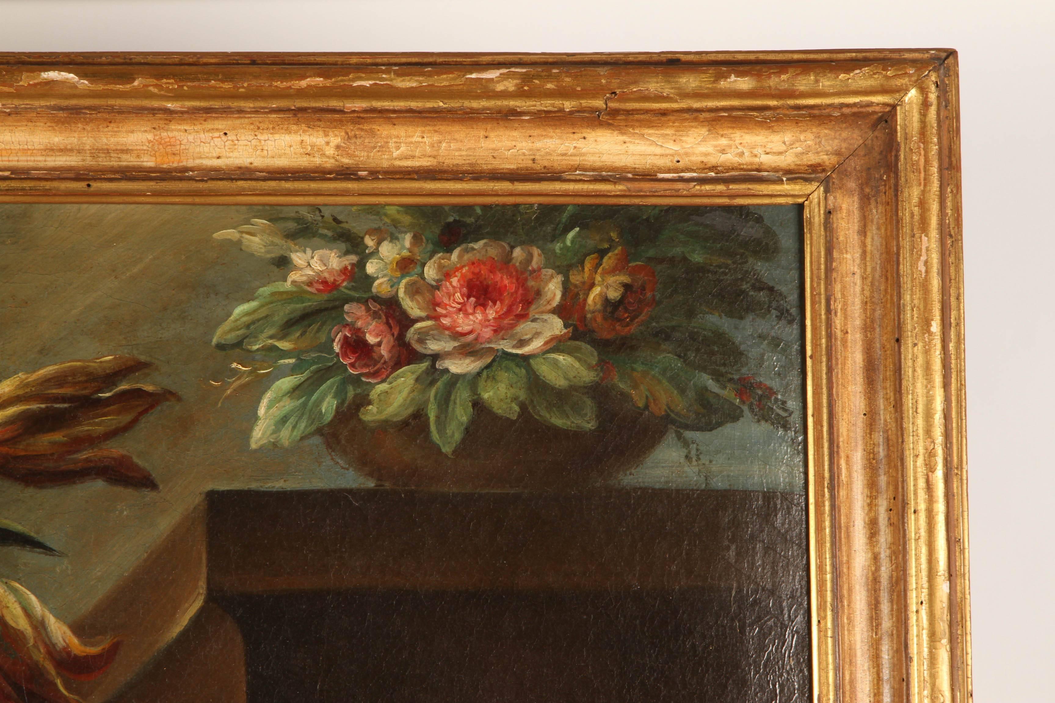 Bois Paire de natures mortes d'école italienne du 19ème siècle - Grande peinture à l'huile sur toile avec en vente