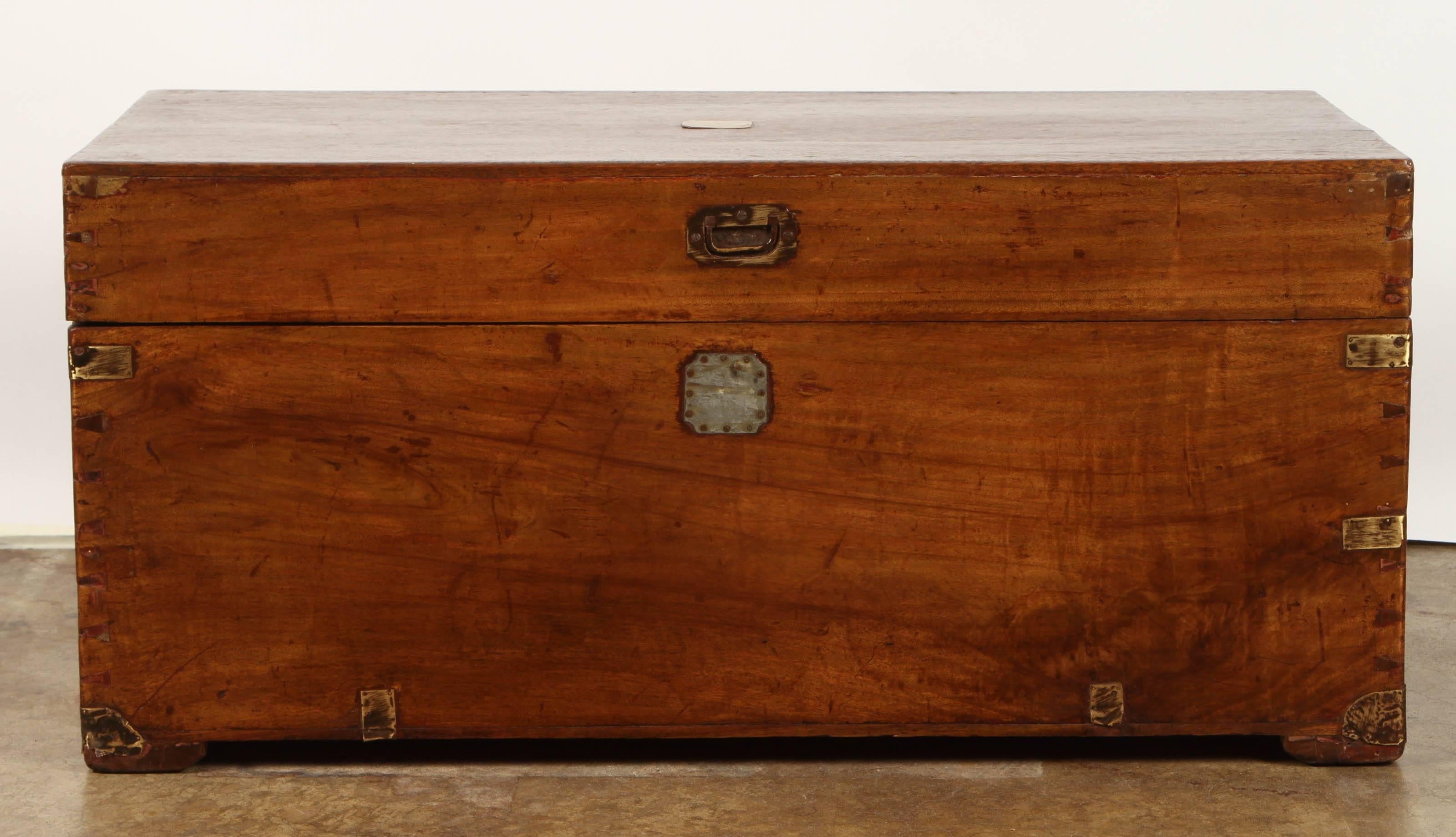 Solid Chinese Camphor wood trunk with Brass Fittings, including handles, and escutcheons.