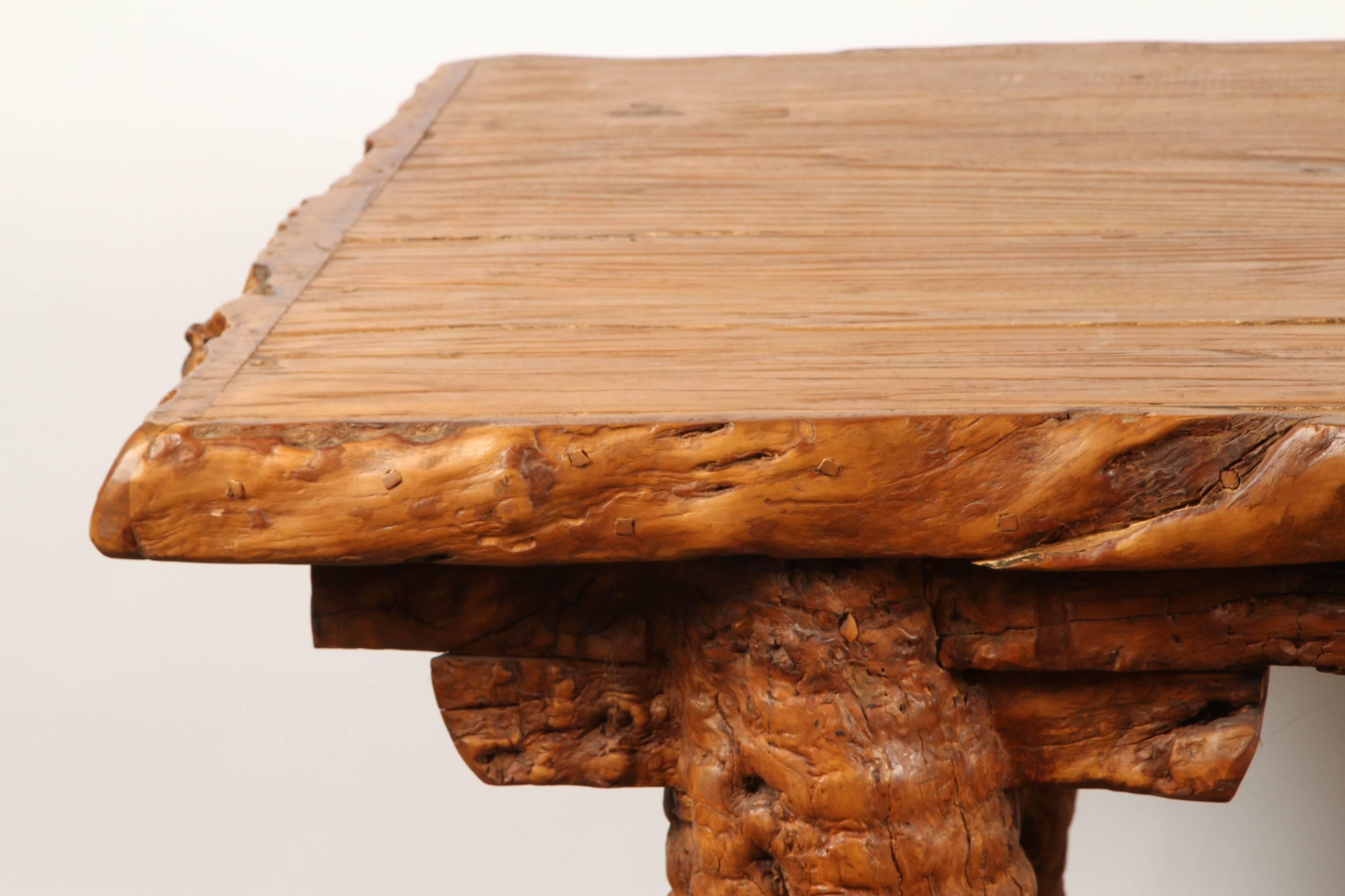 19th century Chinese rustic root table, made from natural tree timbers. Sturdy and appealing country styling is obvious in this table from the Qing period, circa 1900. 