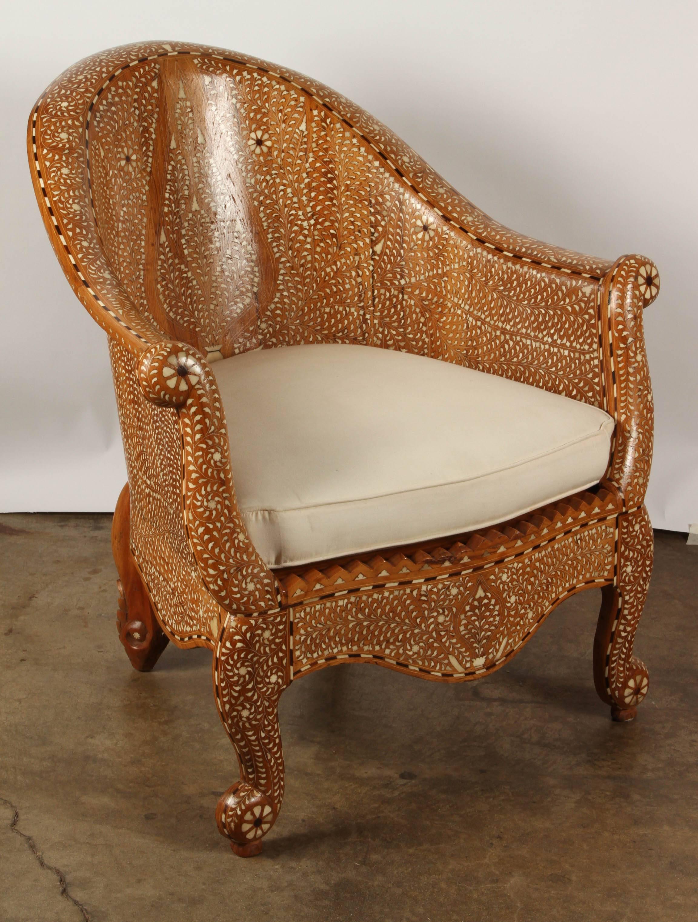 Anglo Raj Pair of Inlaid Indian Chairs