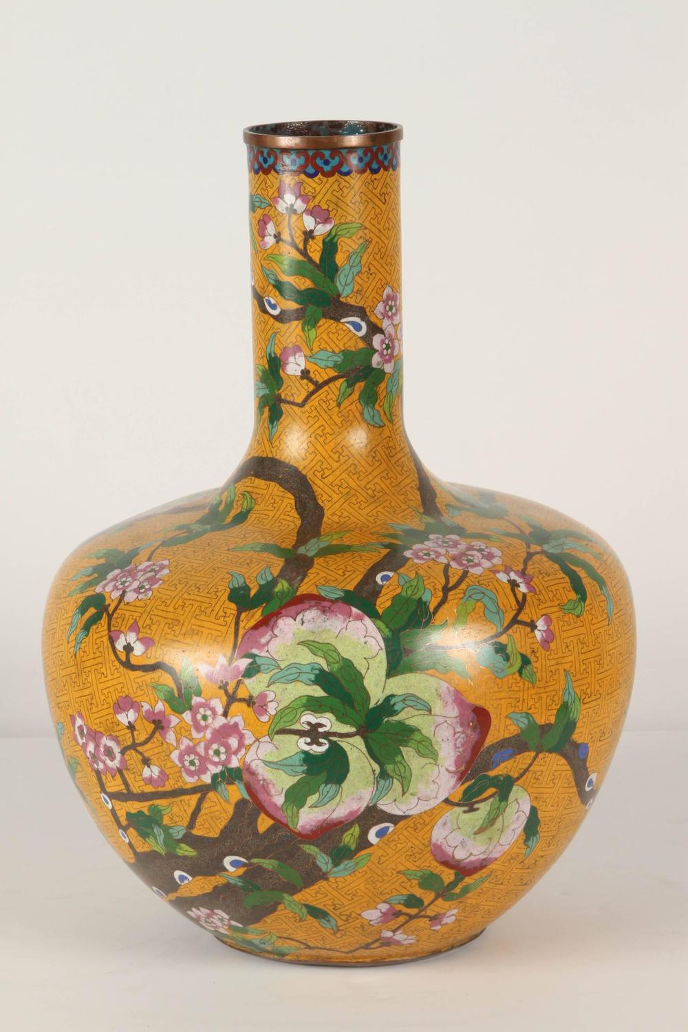 Pair of Yellow Cloisonne Vases For Sale at 1stdibs