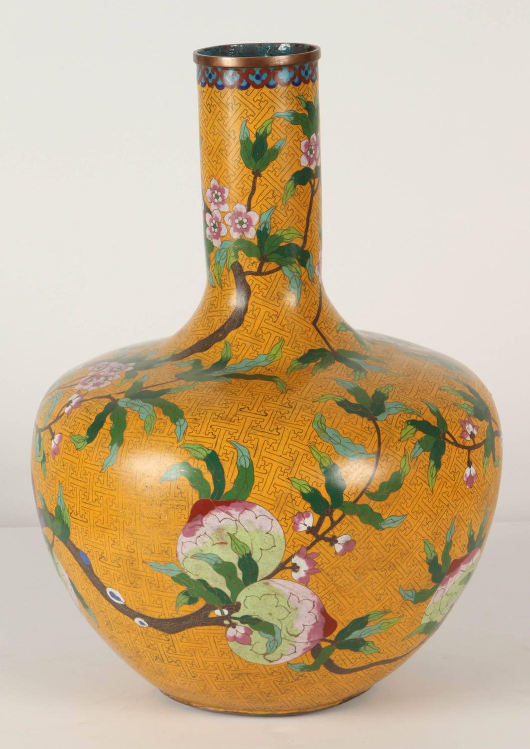 Pair of Yellow Cloisonne Vases For Sale at 1stdibs