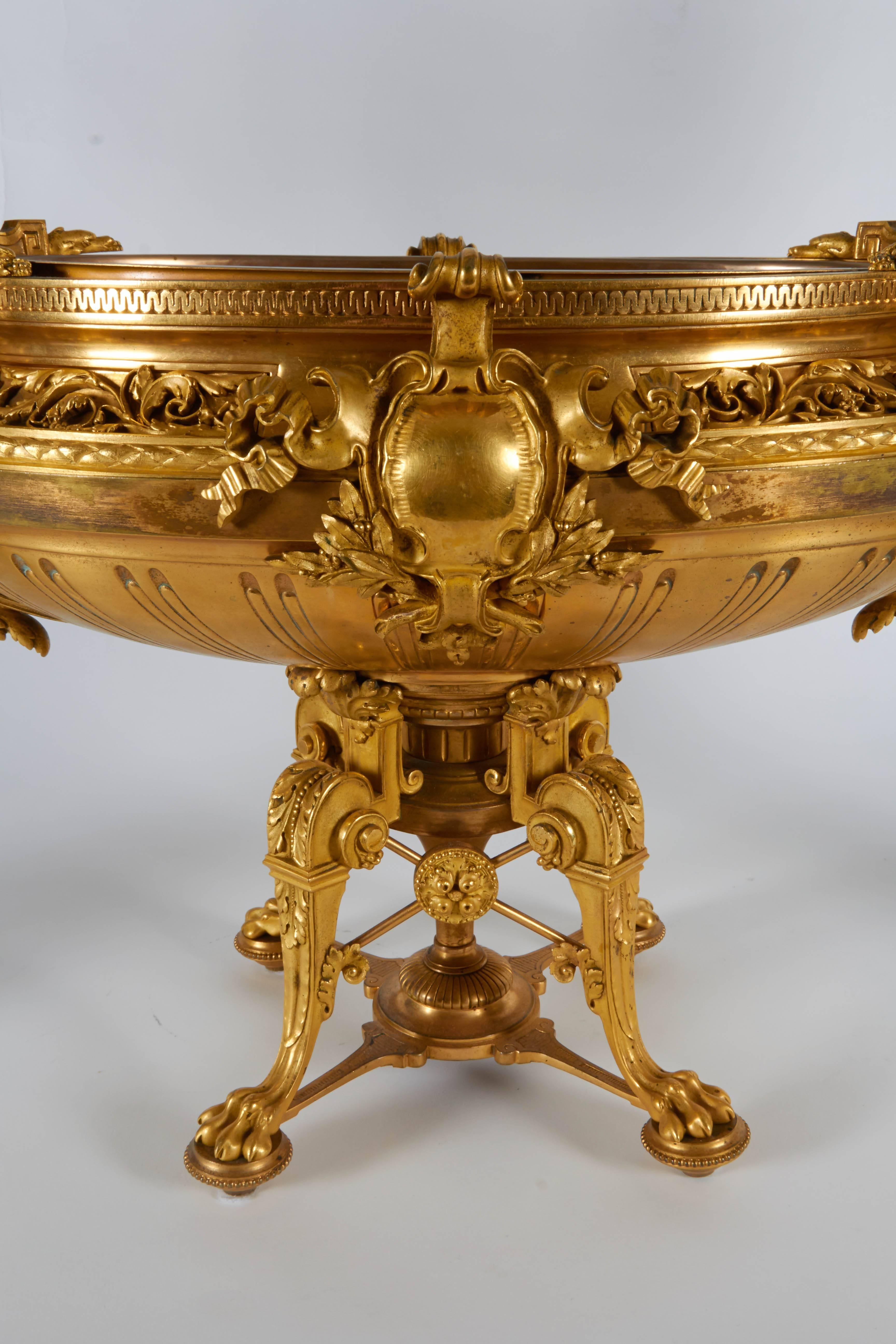Burnished Antique French Louis XVI Style, Dore Bronze Three-Piece Centerpiece Garniture For Sale