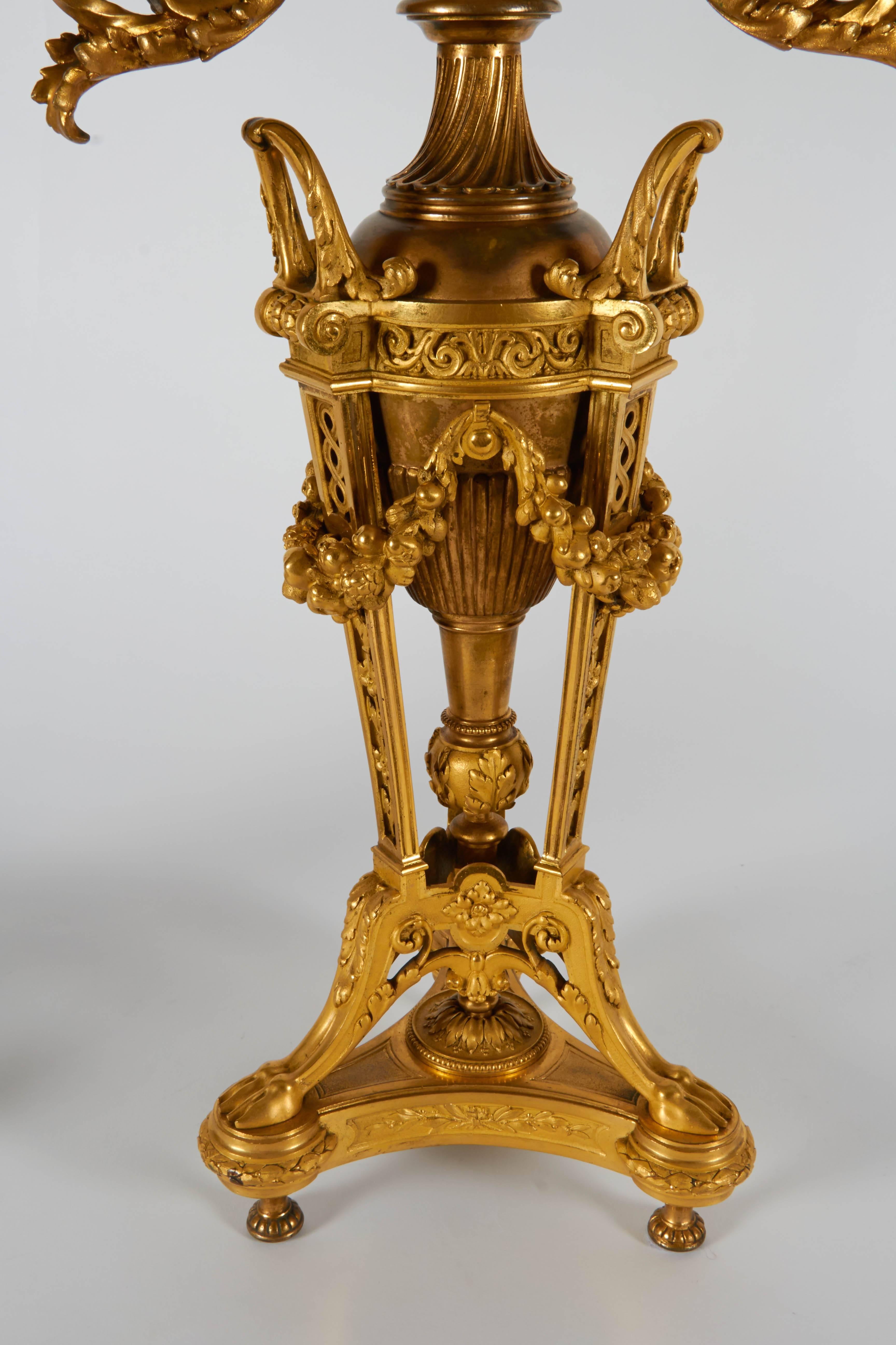 Antique French Louis XVI Style, Dore Bronze Three-Piece Centerpiece Garniture For Sale 3