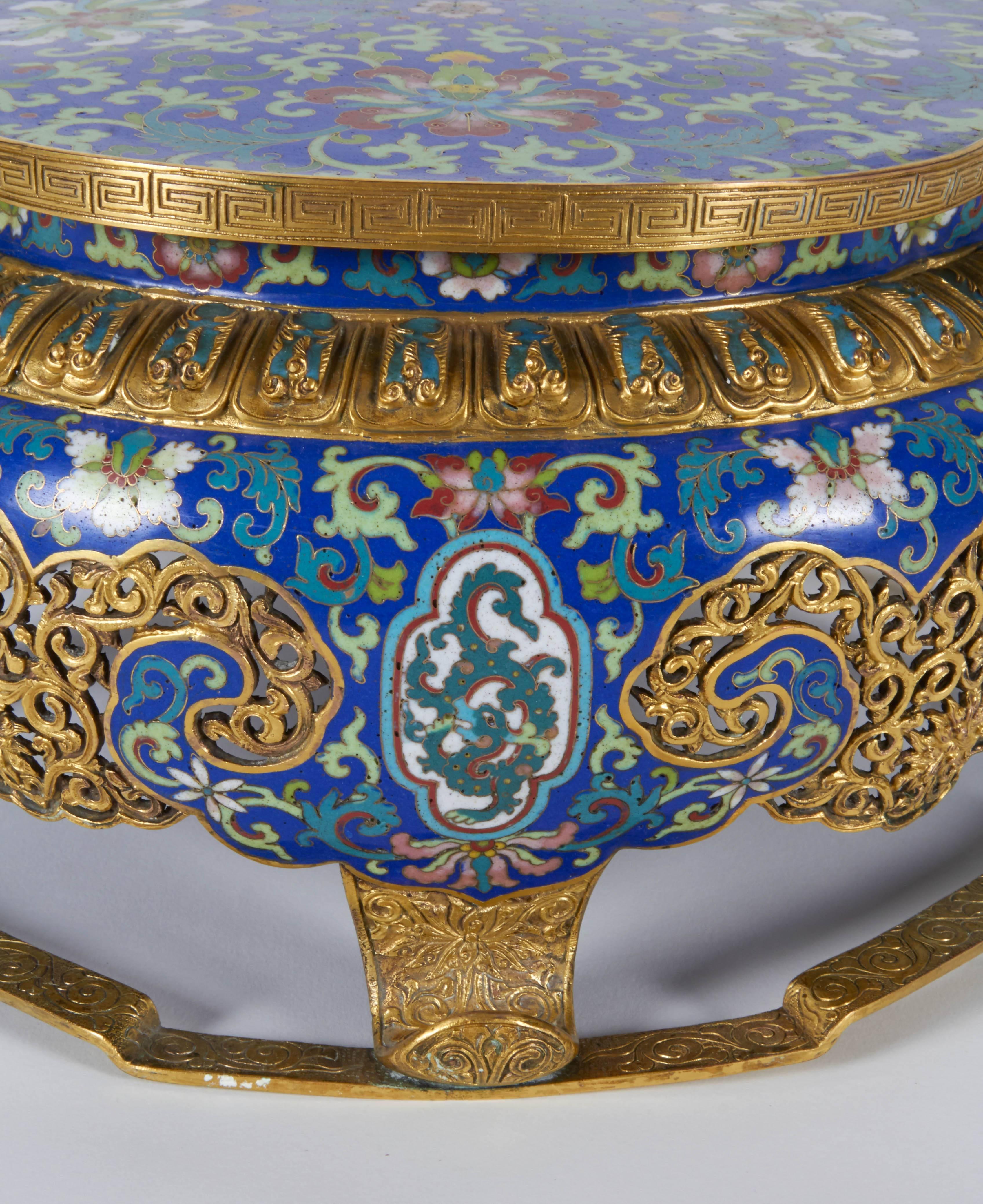 Chinese Export Antique Chinese Cloisonné and Champleve Enamel Scholor's Table