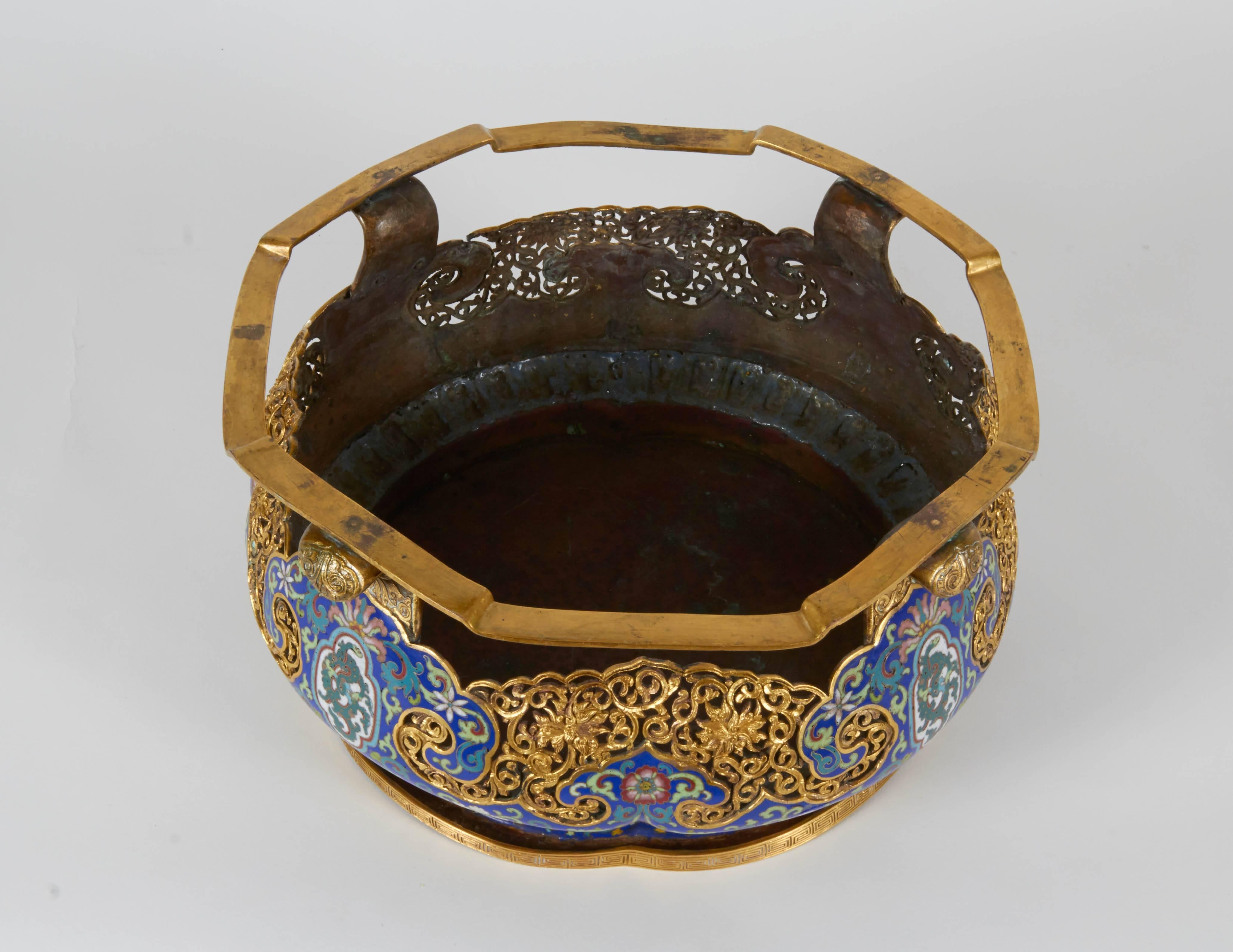 Bronze Antique Chinese Cloisonné and Champleve Enamel Scholor's Table