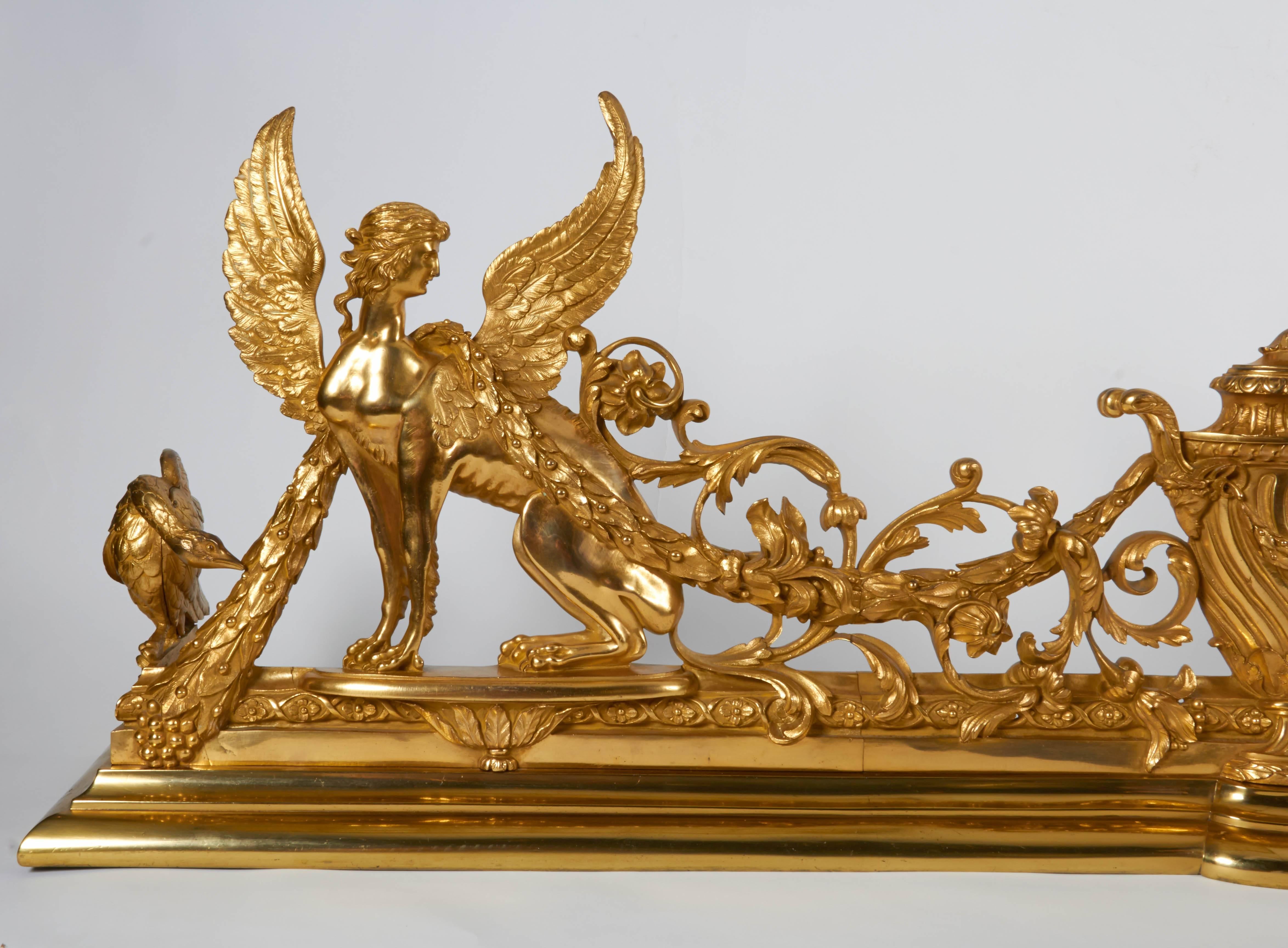 American Unusual Louis XVI Style Doré Bronze Figural Fire Place Fender, E. F. Caldwell
