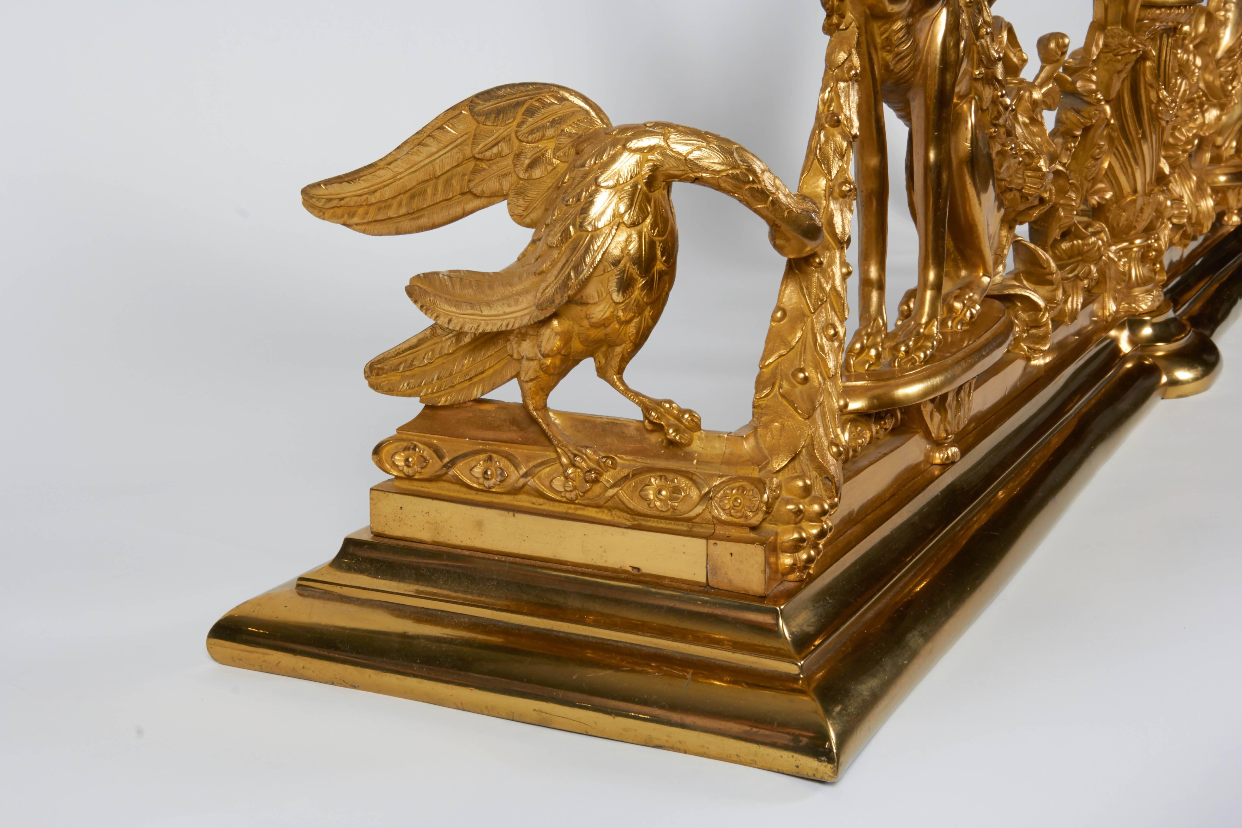 Late 19th Century Unusual Louis XVI Style Doré Bronze Figural Fire Place Fender, E. F. Caldwell