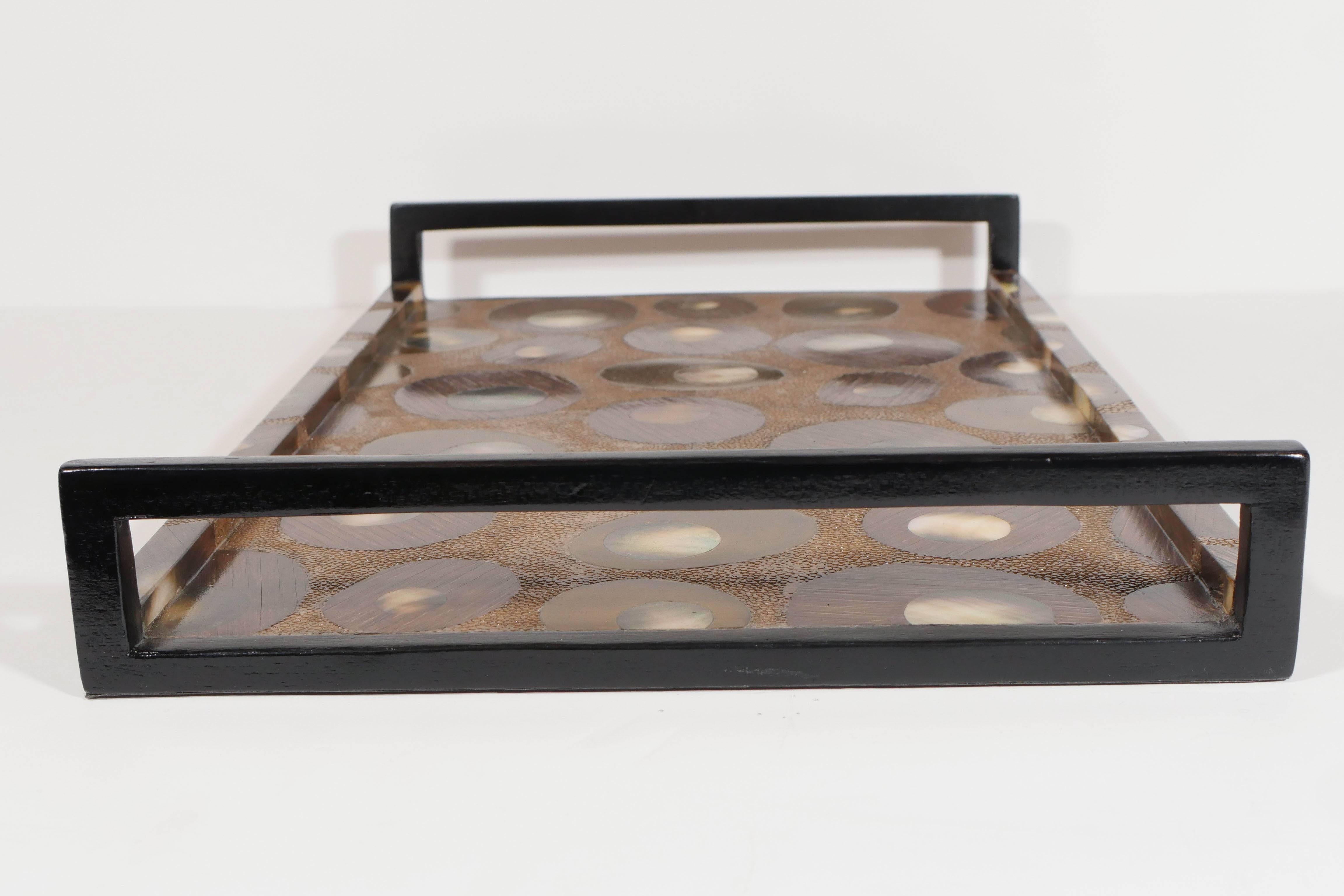 Shagreen Serving Tray with Inlays of Mother-of-Pearl and Palmwood  In Excellent Condition In Fort Lauderdale, FL