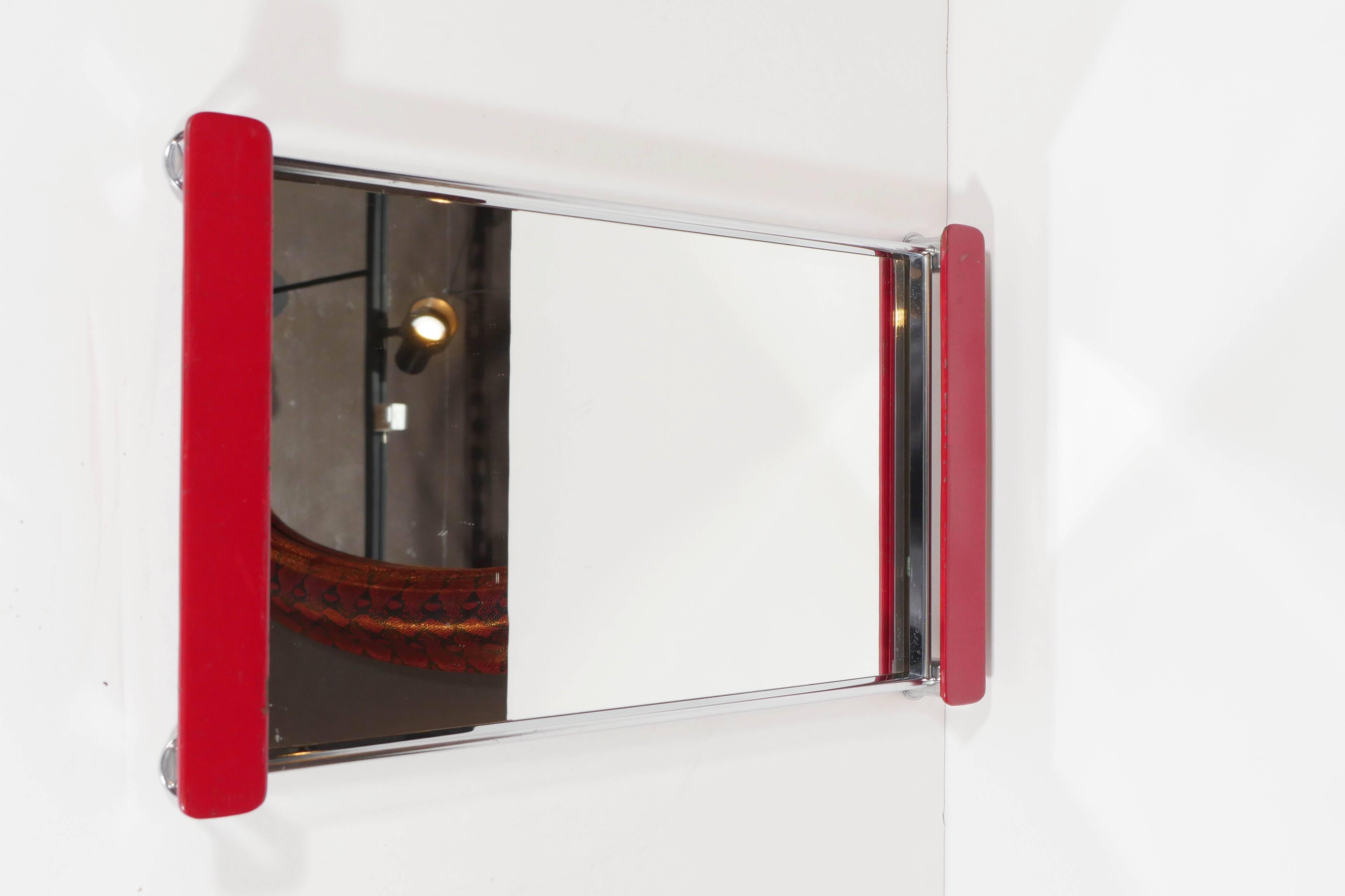 Art Deco Mirrored Bar Tray with Red Lacquered Handles In Good Condition In Fort Lauderdale, FL