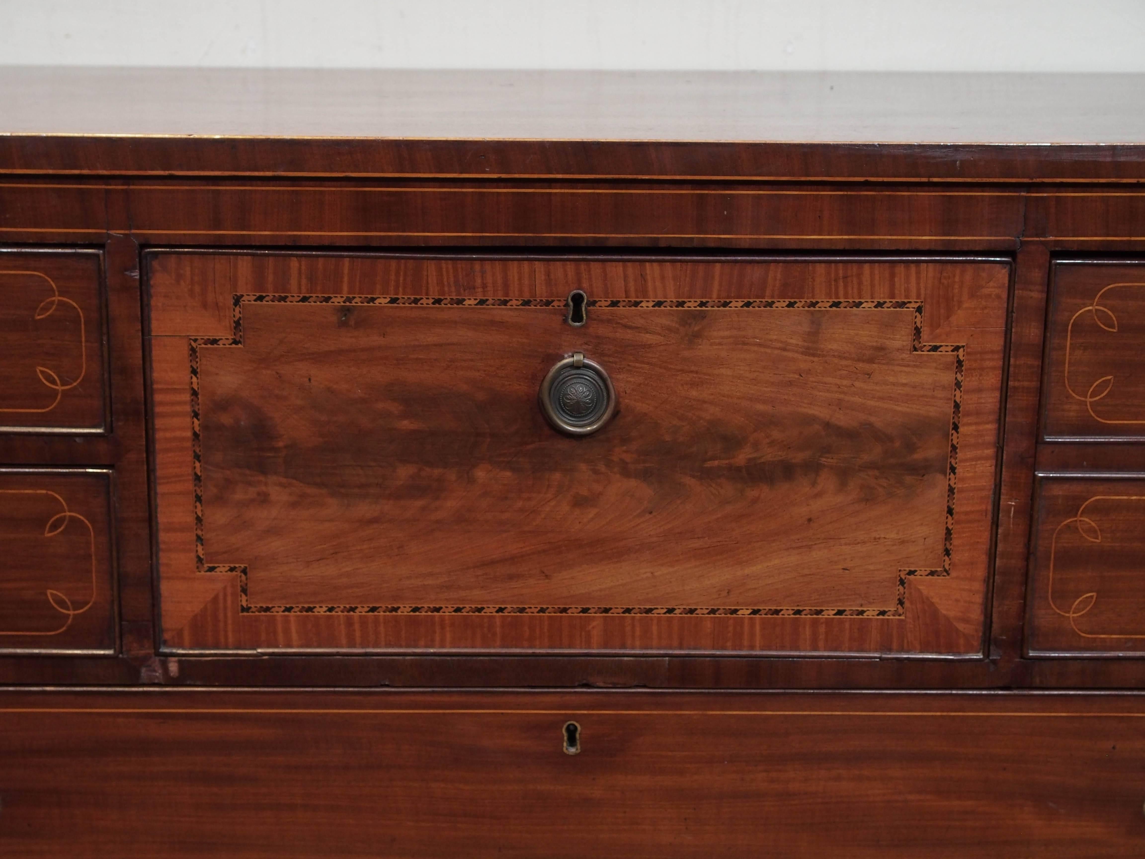 19th Century English Sheraton Style Mahogany and Satinwood Commode or Bureau, circa 1810