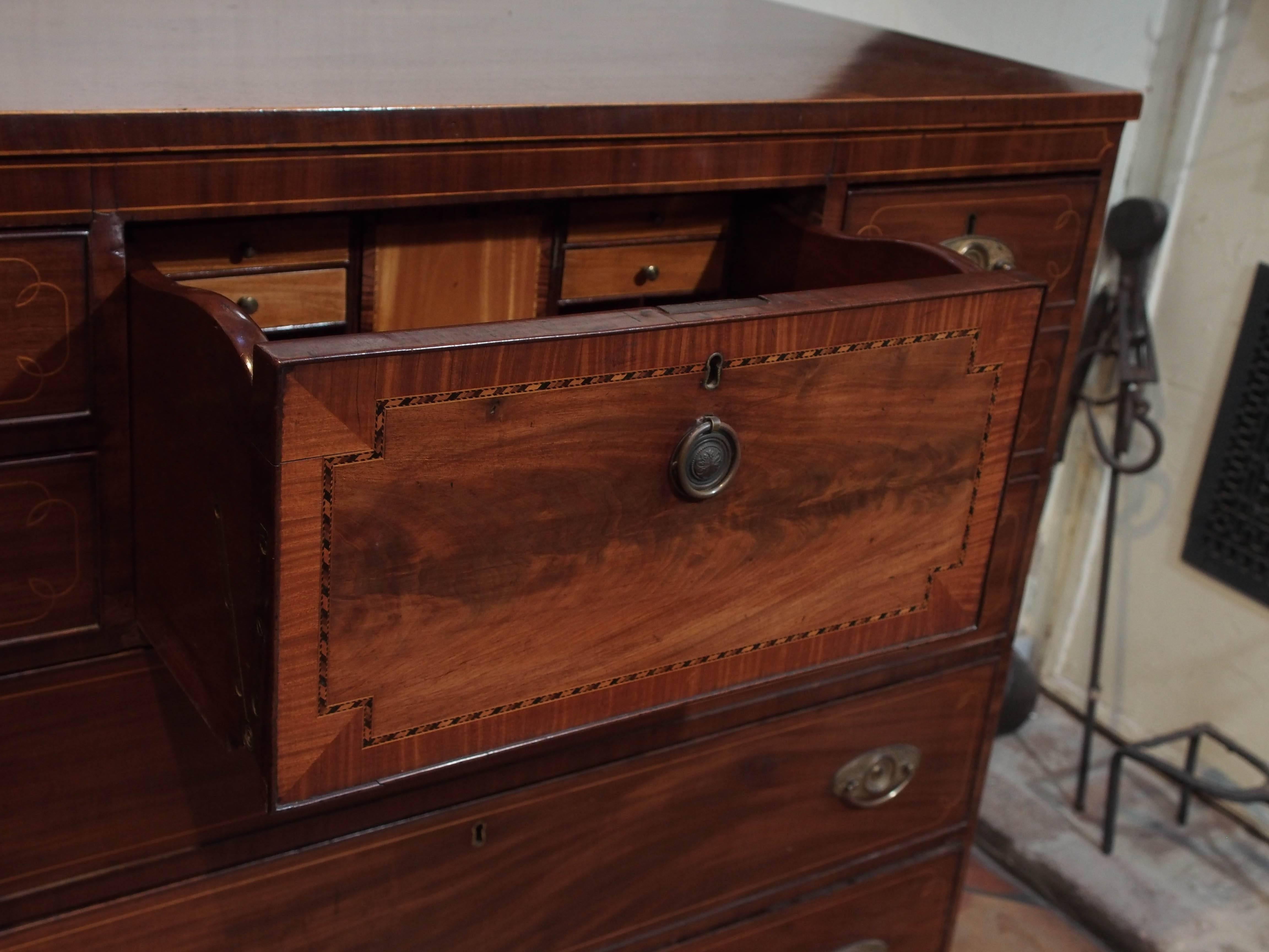 English Sheraton Style Mahogany and Satinwood Commode or Bureau, circa 1810 1