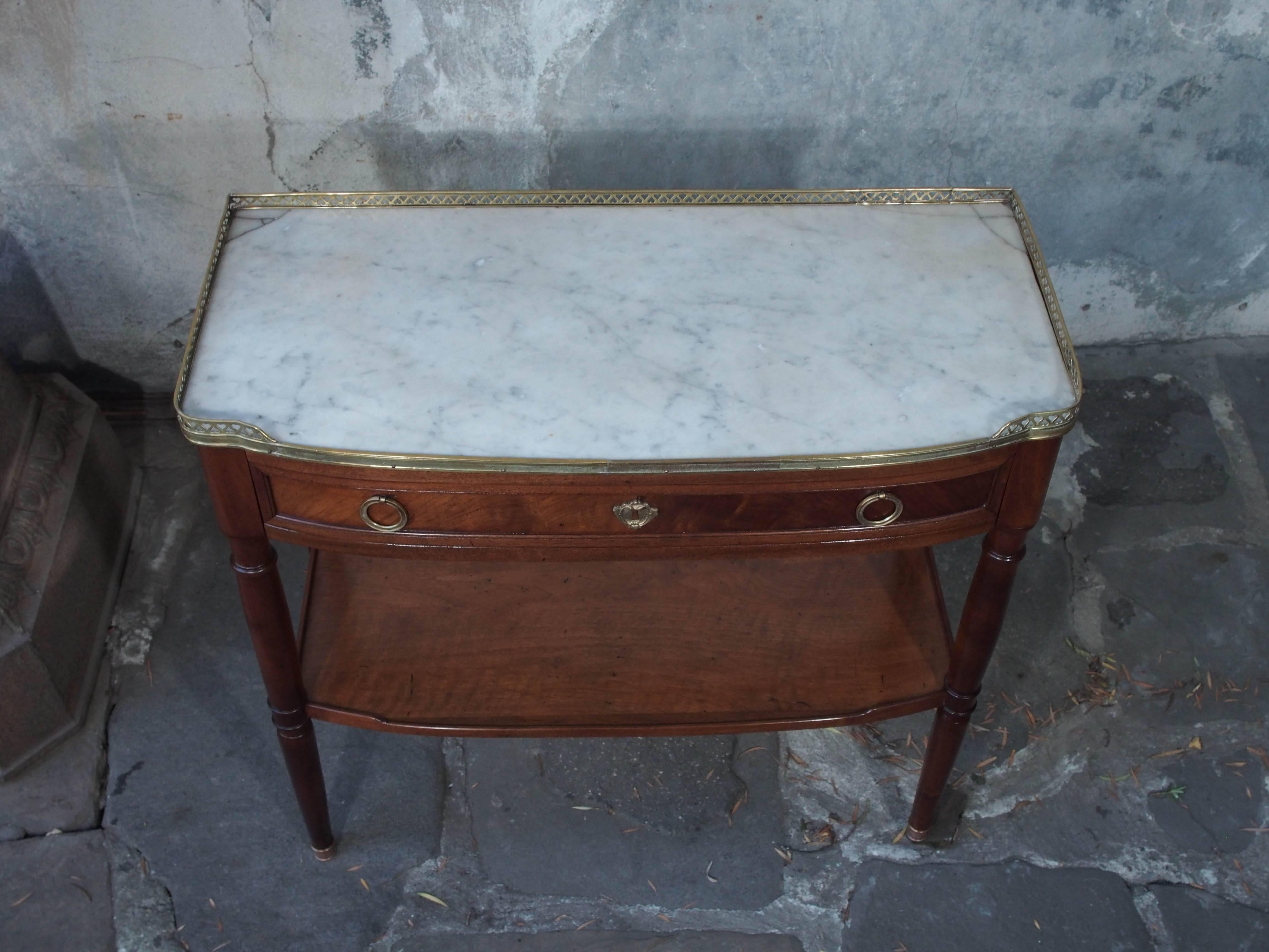 French Small Louis XVI Period Mahogany Console with White Marble Top 