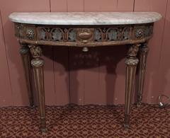 Louis XVI Period Painted and Gilded Dem-Lune Console with White Marble Top