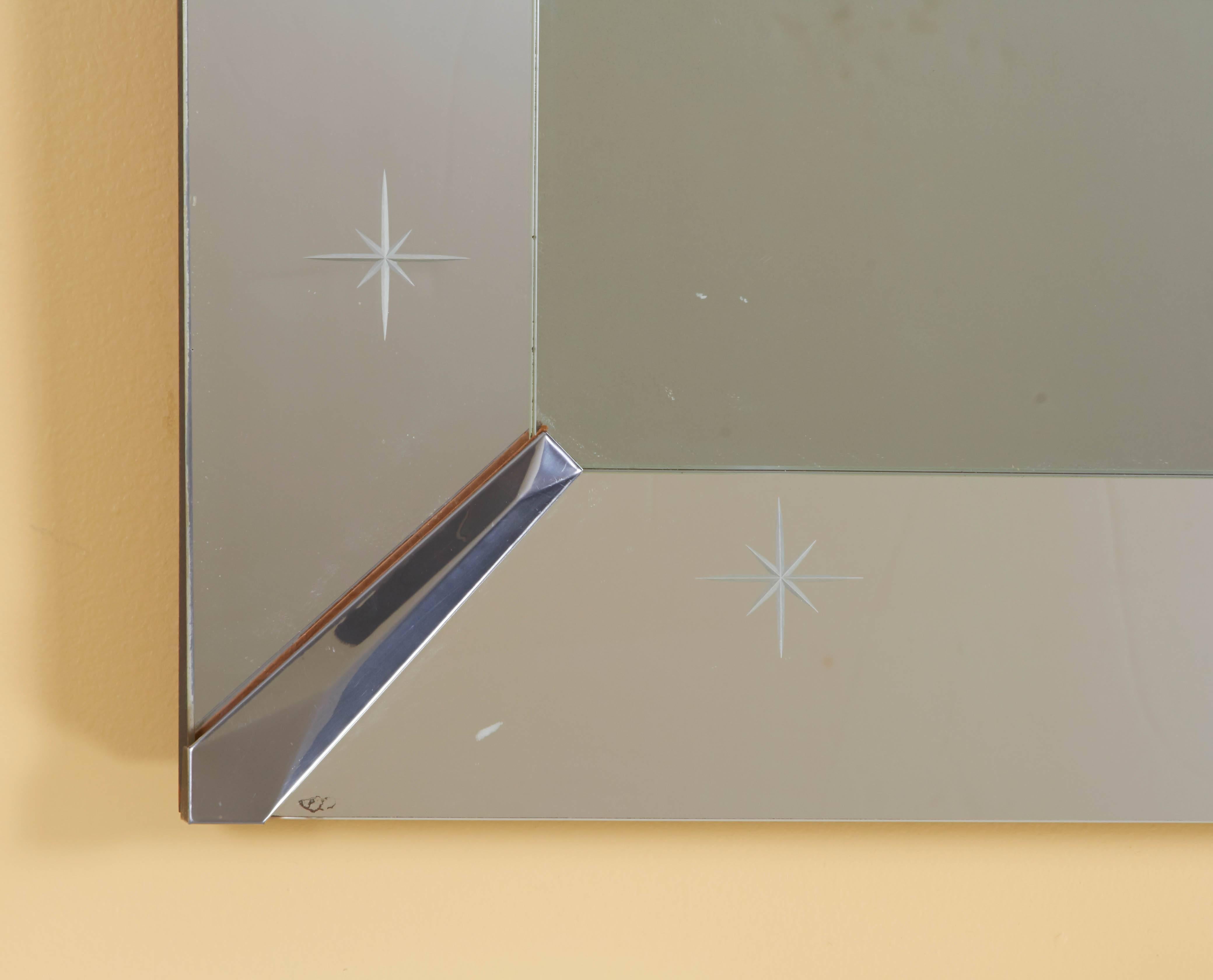 American Modernist Mirror with Etched Mirrored Frame For Sale