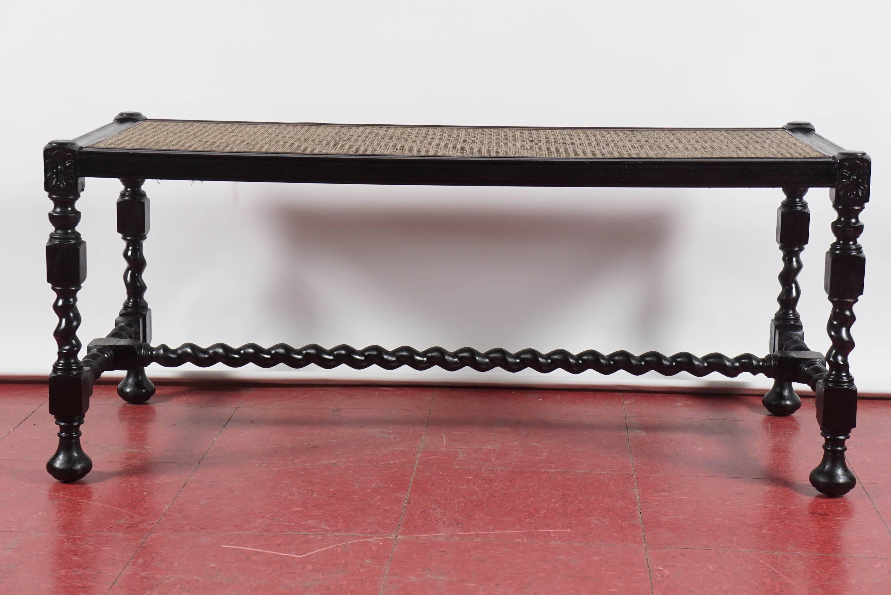 British Jacobean Style Bench/Cane Inset Seat