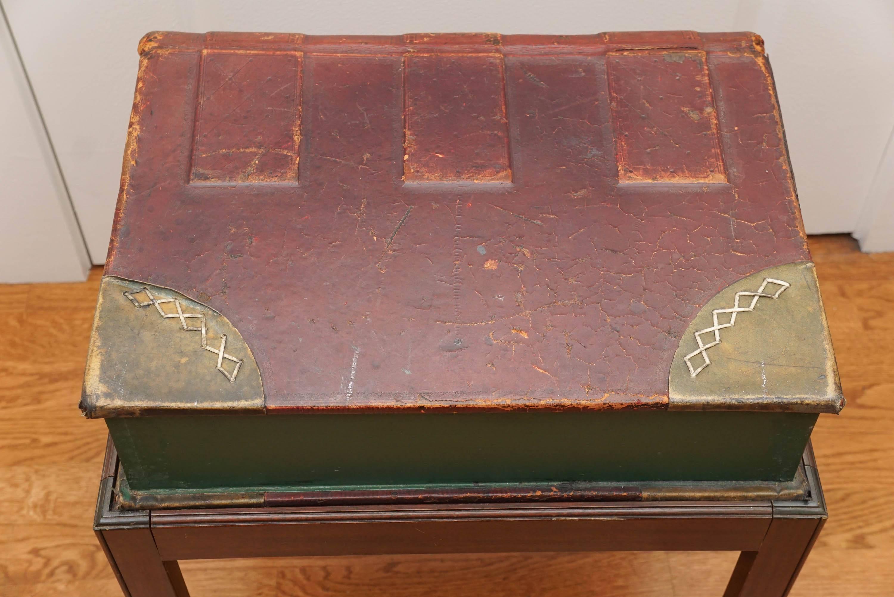 English Large Leather Book on Mahogany Stand