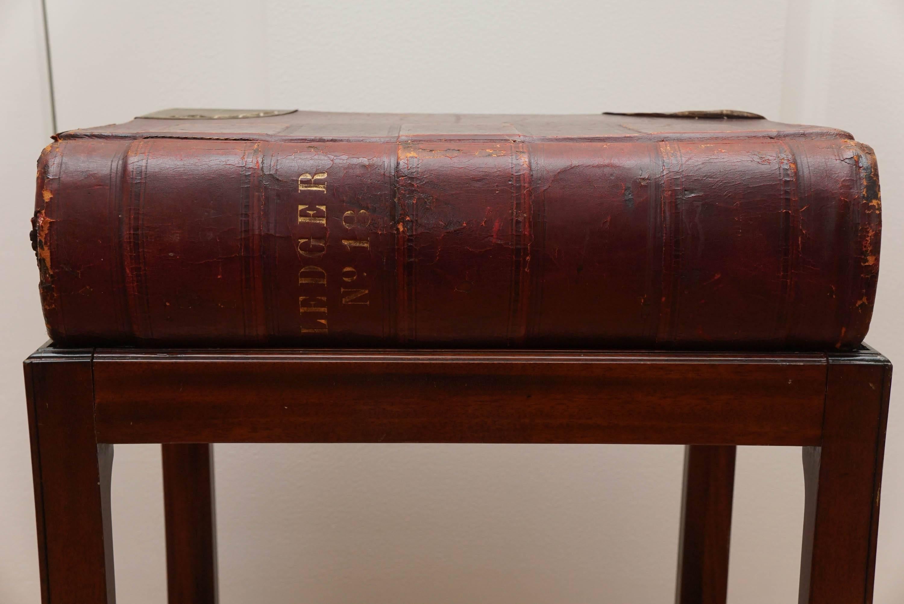 Mid-20th Century Large Leather Book on Mahogany Stand