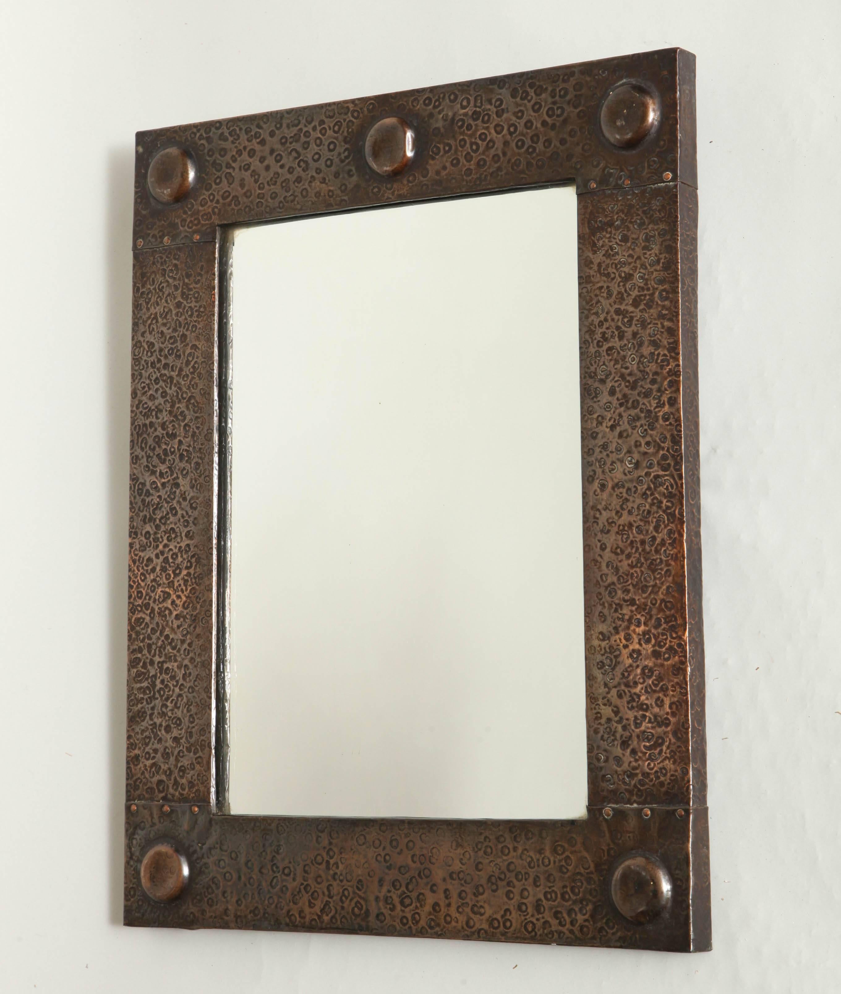 arts and crafts hammered copper mirror