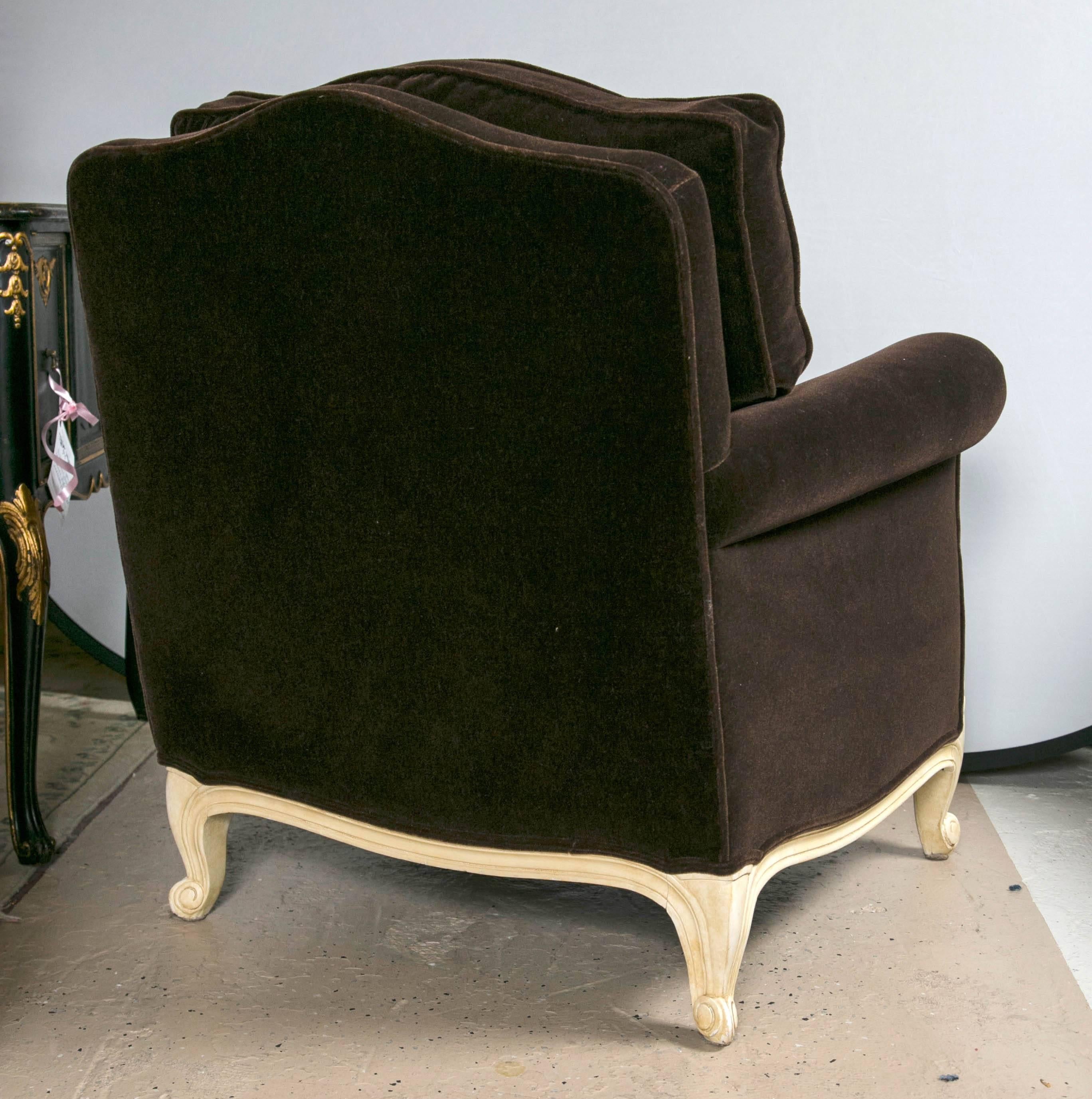 Mid-20th Century ON SALE NOW! SALE! Pair of  Gorgeous Chocolate Mohair Down Chairs Louis XV Style