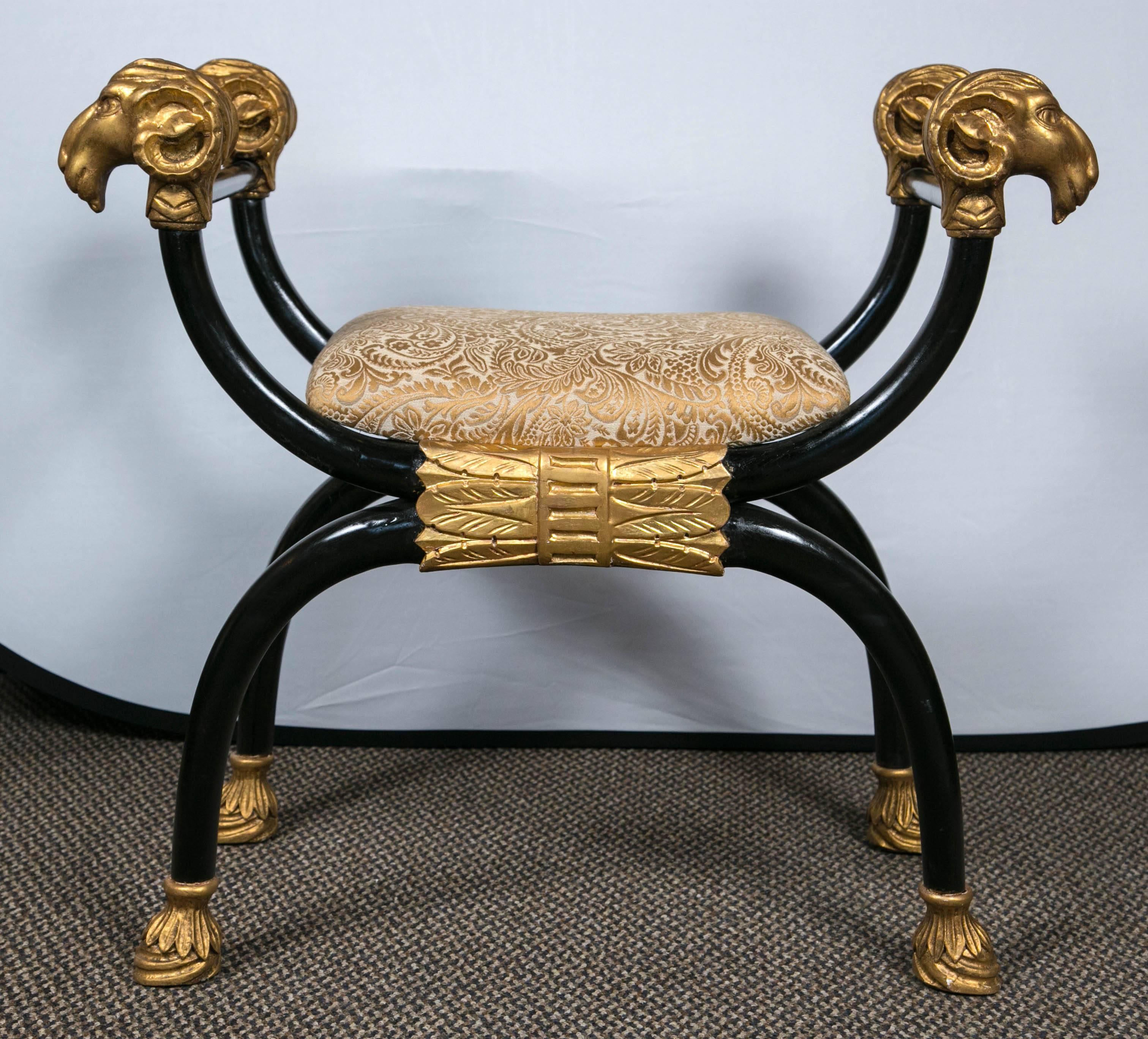 Hollywood Regency Pair of Ram's Head Ebonized and Gilt Gold 