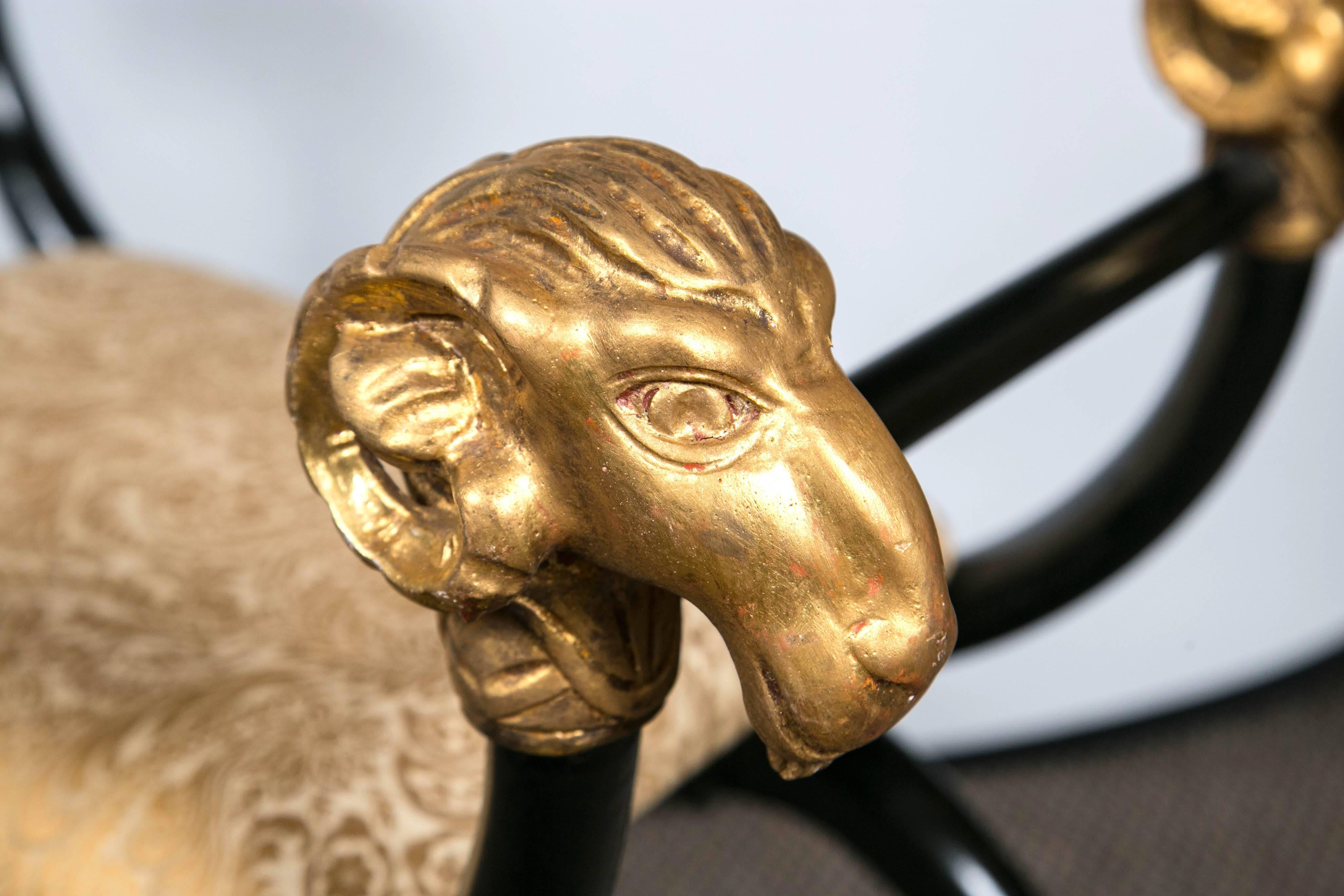 Pair of Ram's Head Ebonized and Gilt Gold 