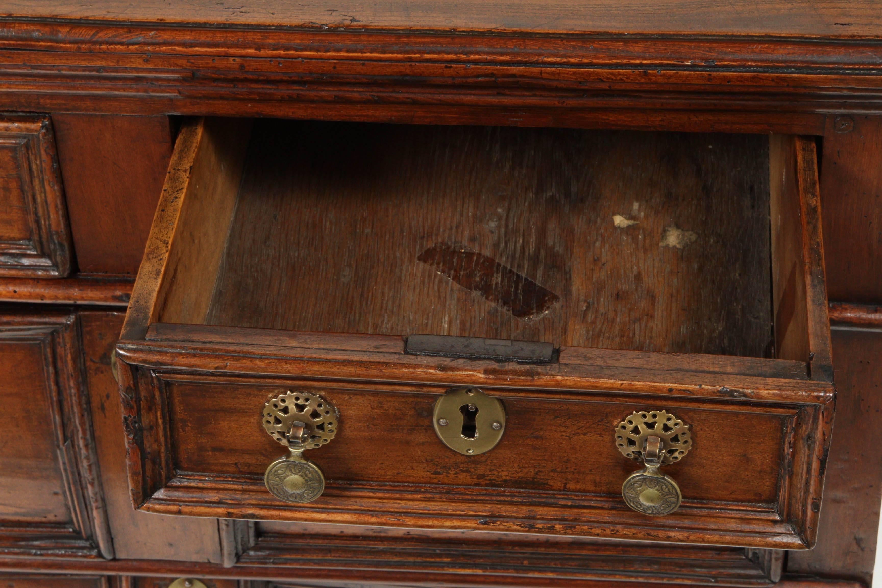 Small English Oak and Elm 17th Century Three-Drawer Chest 1